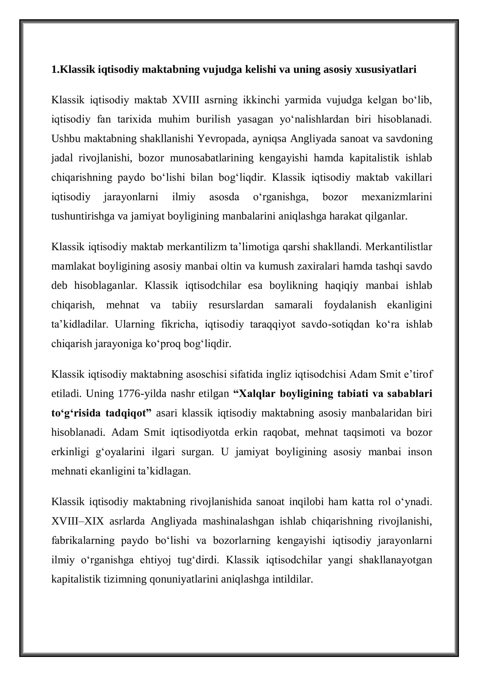 Klassik iqtisodiy maktab vakillari va ularning iqtisodiy qarashlari. 3