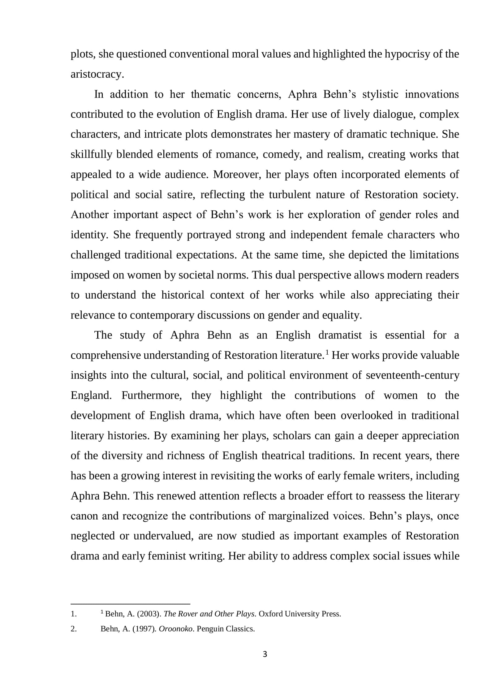APHRA BEHN’S CONTRIBUTION TO ENGLISH DRAMA 3