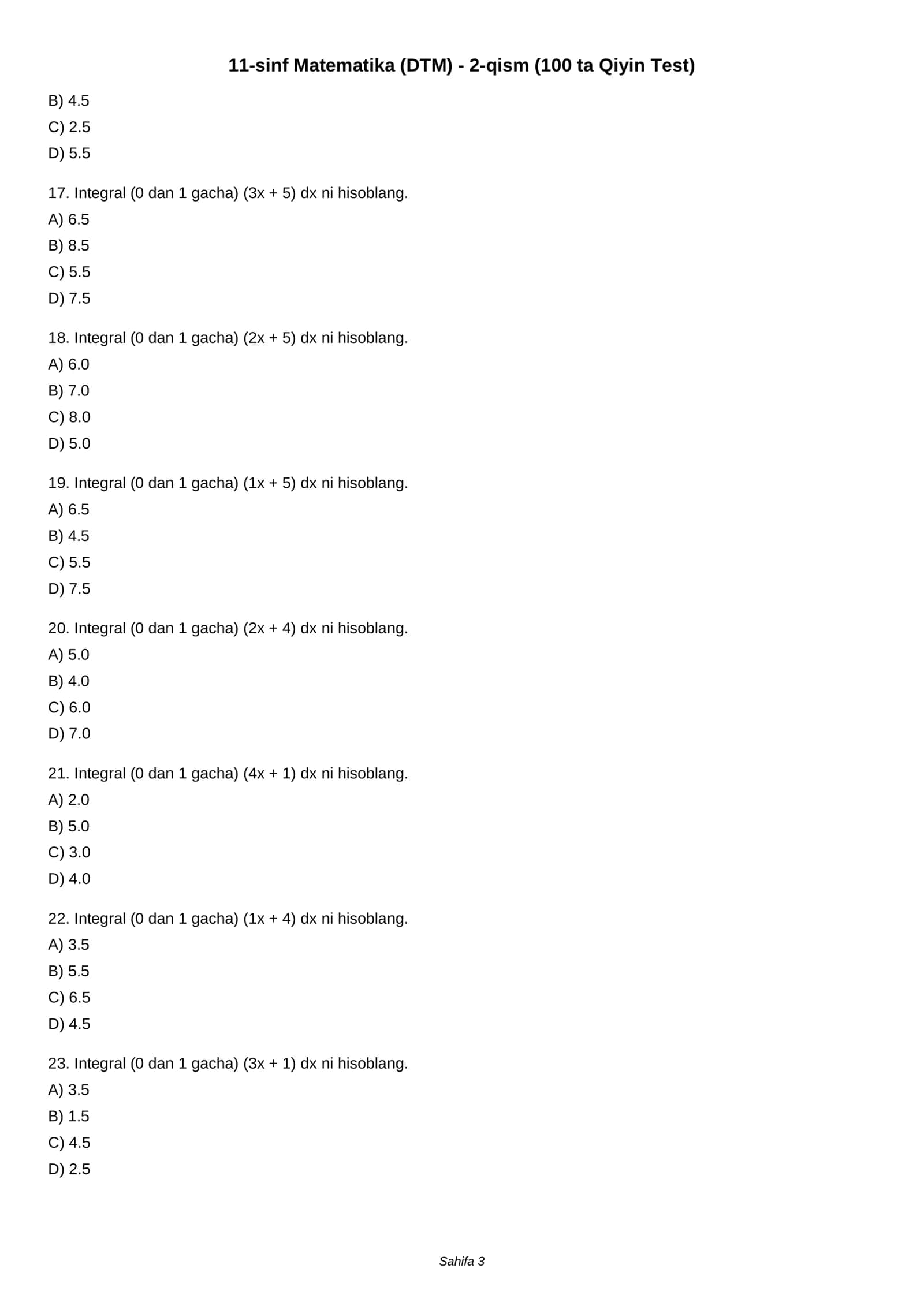 11-sinf Matematika (DTM) - 2-qism (100 ta Qiyin Test) 3