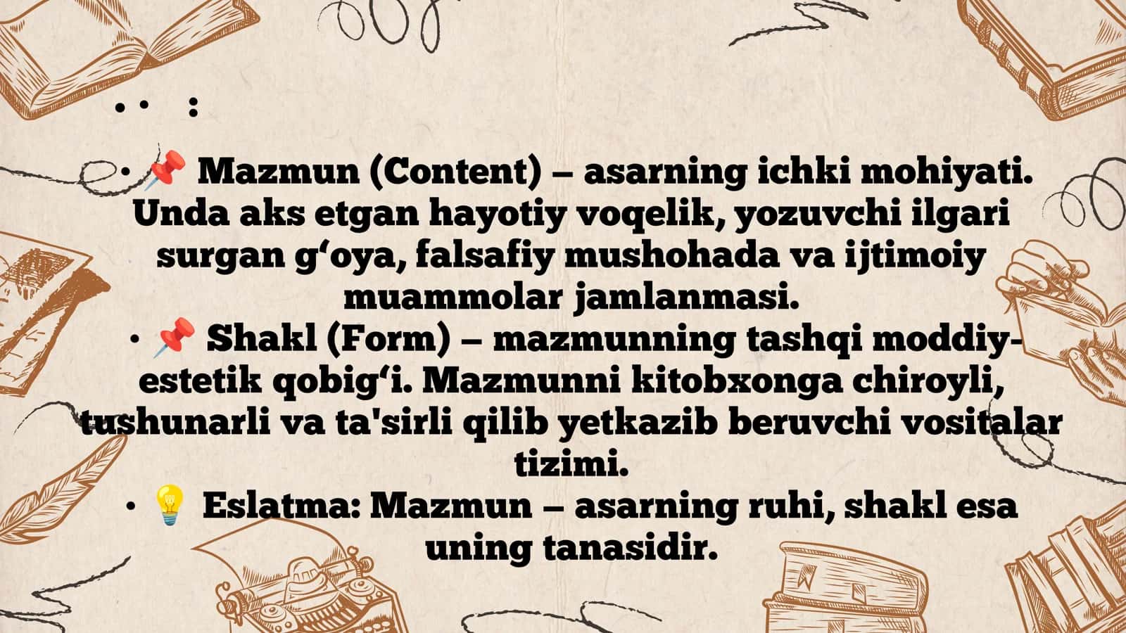 Badiiy asarda. Shakl va mazmun. Tushunchasi 3