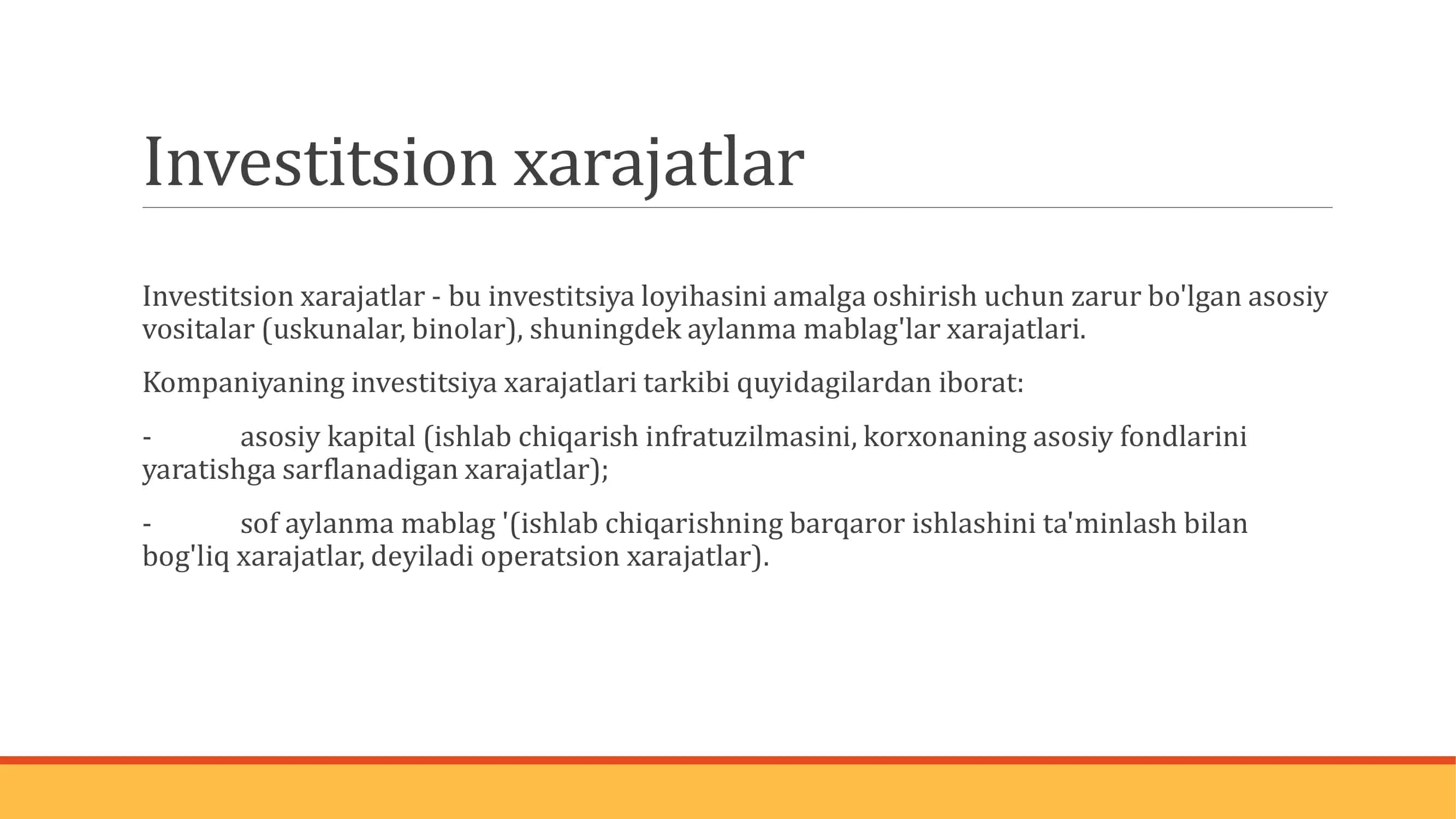 Investitsiya loyihalarida xarajatlar tahlili 3