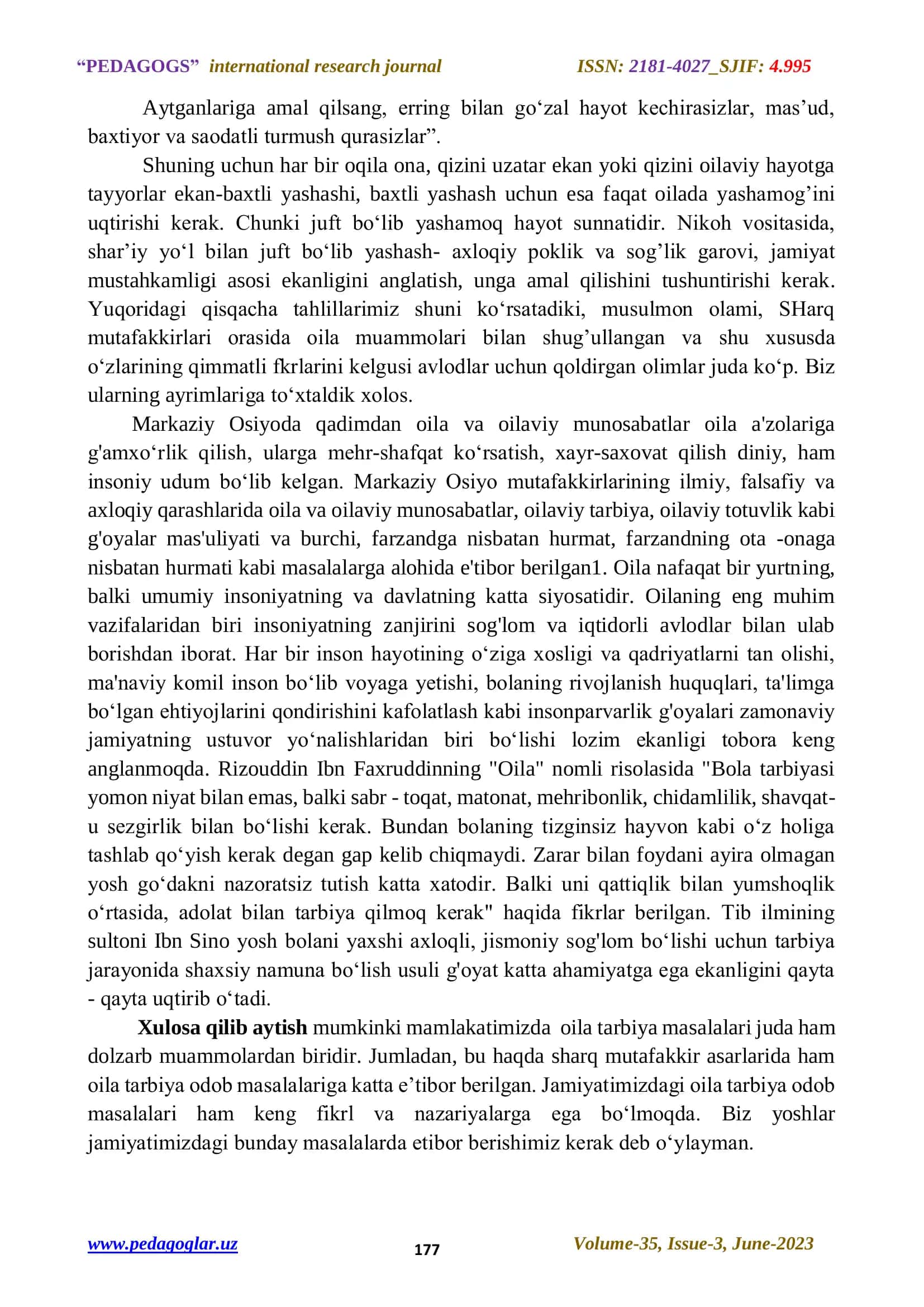 SHARQ MUTAFAKKIRLARI ASARLARIDA OILA TARBIYASI MASALALARI 3
