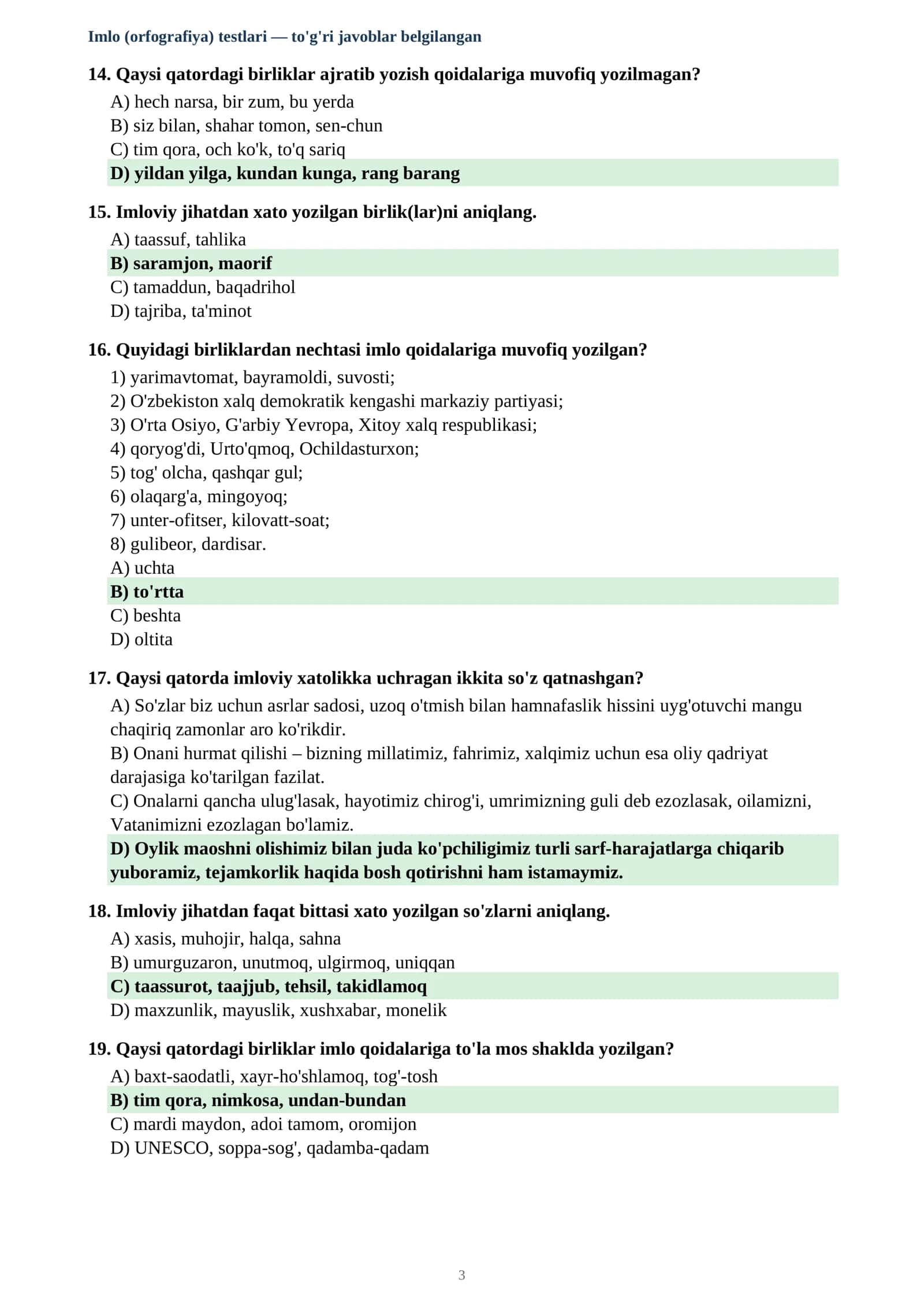 Imlo (orfografiya) testlari 3