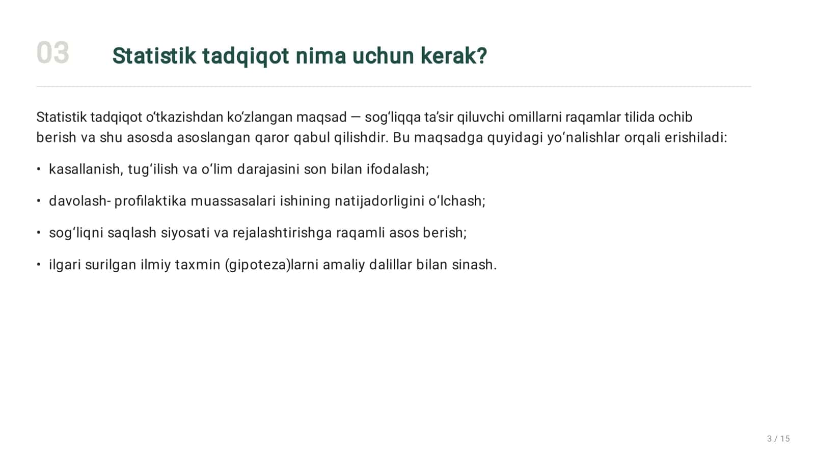 Statistik tadqiqot turlari va uni tashkil etish bosqichlari 3