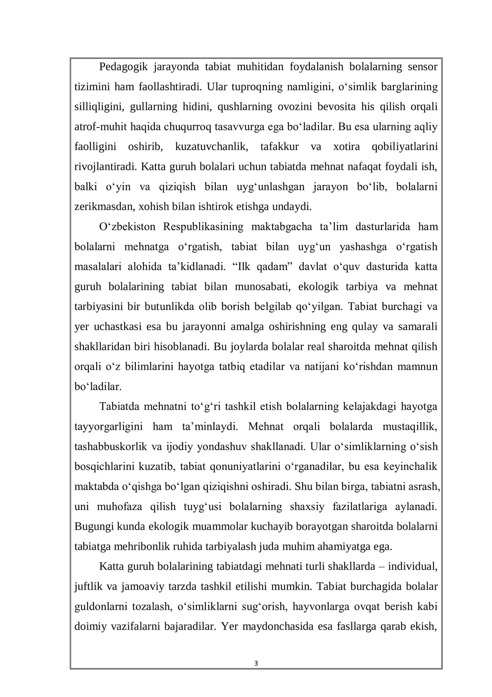 Maktabgacha yoshdagi bolalariga tabiatda mehnatlarini tashkil etish reja 3
