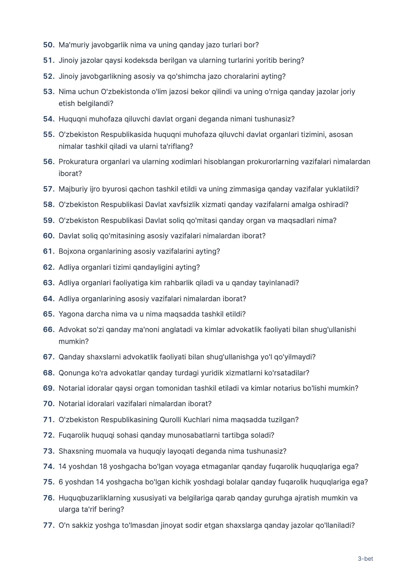 Safdorlar uchun huquqshunoslik fanidan savollar 3