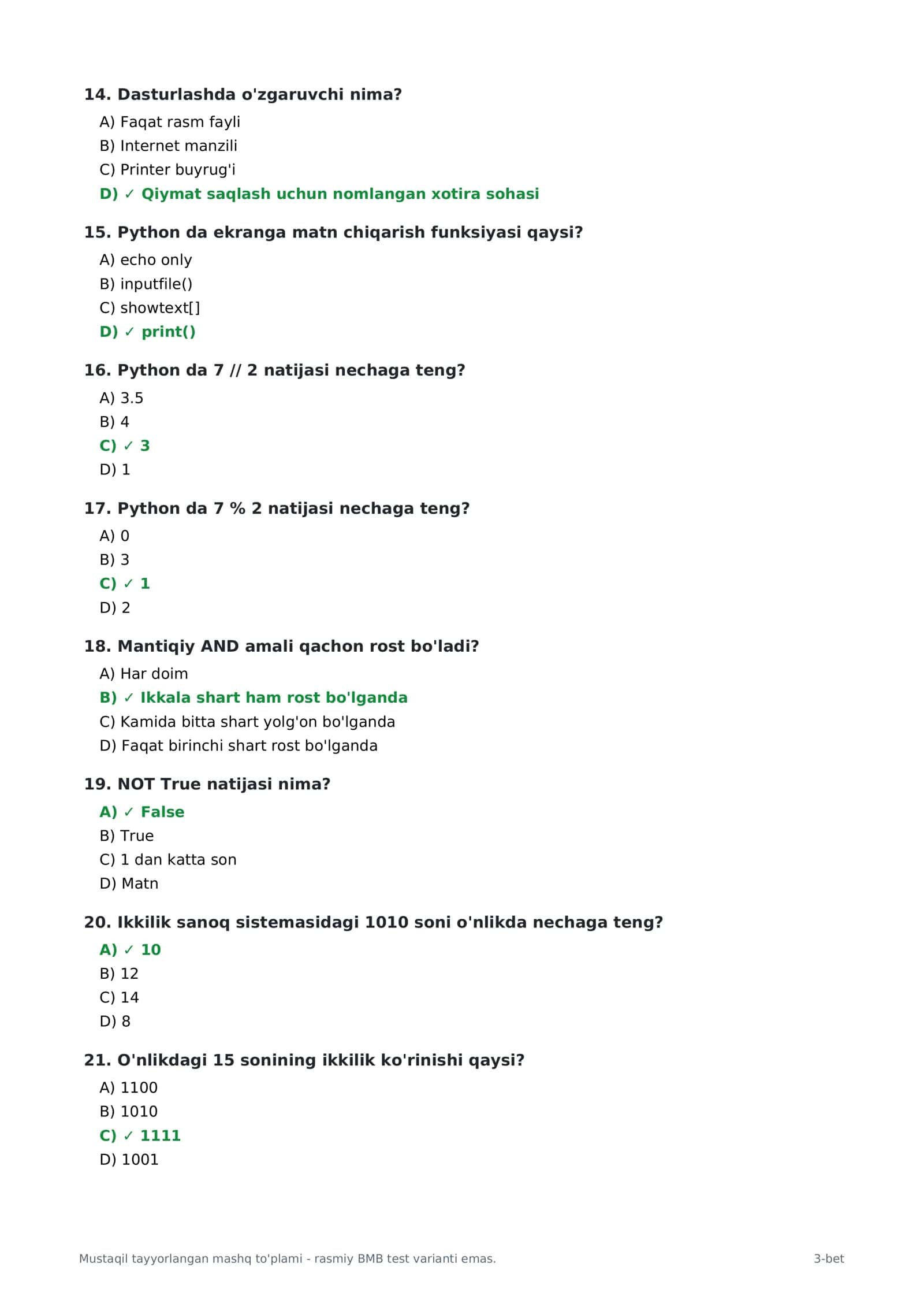 🔥 INFORMATIKA FANIDAN 60 TA TEST + TO‘G‘RI JAVOBLAR | SERTIFIKAT VA IMTIHONLARGA TAYYORLOV | 2026 🚀 3