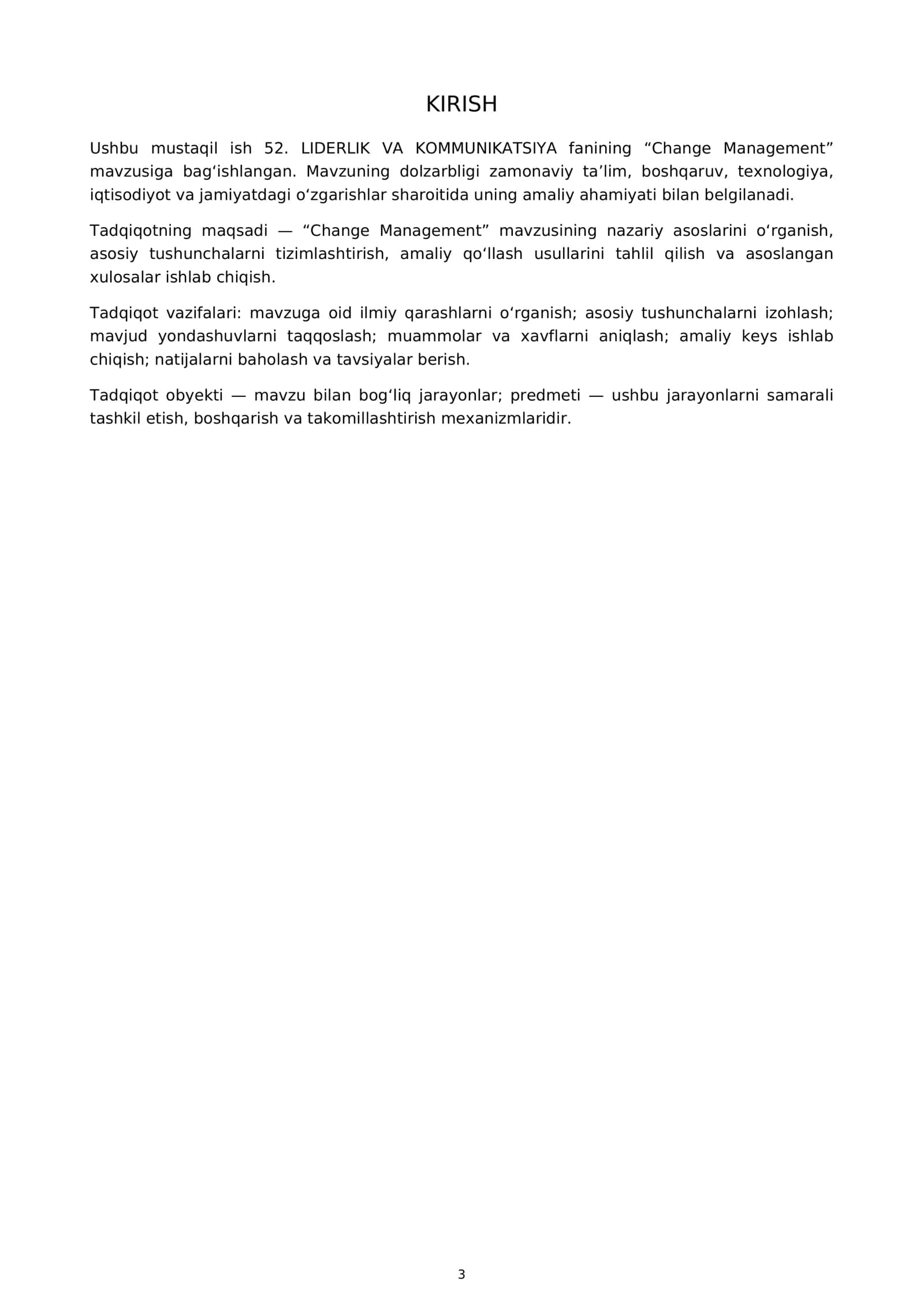 LIDERLIK VA KOMMUNIKATSIYA - Change Management 3