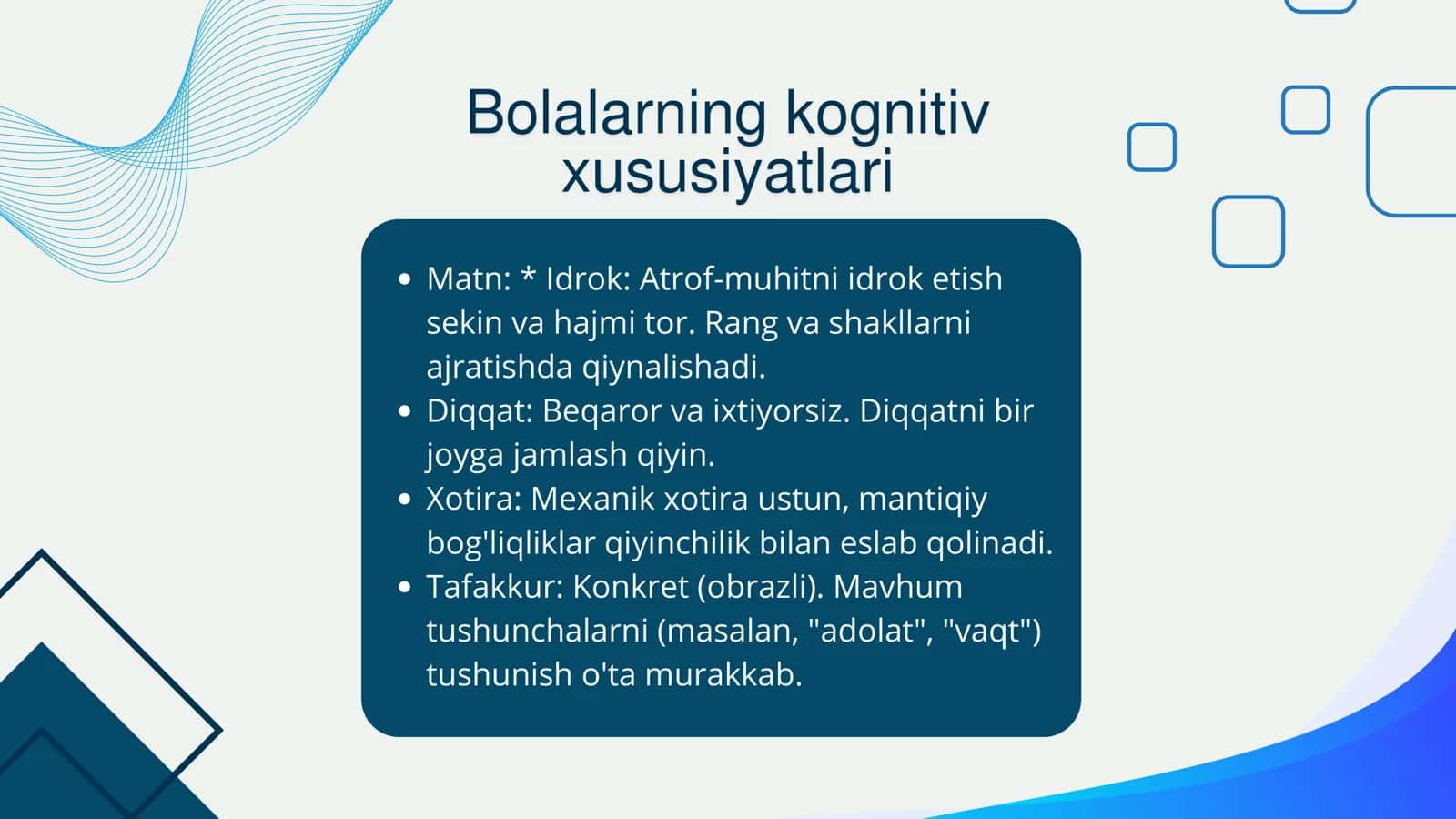 Asosiy matn Aqliy  rivojlanishda orqada qolgan bolalar bilan  ishlash  metodikasi 3