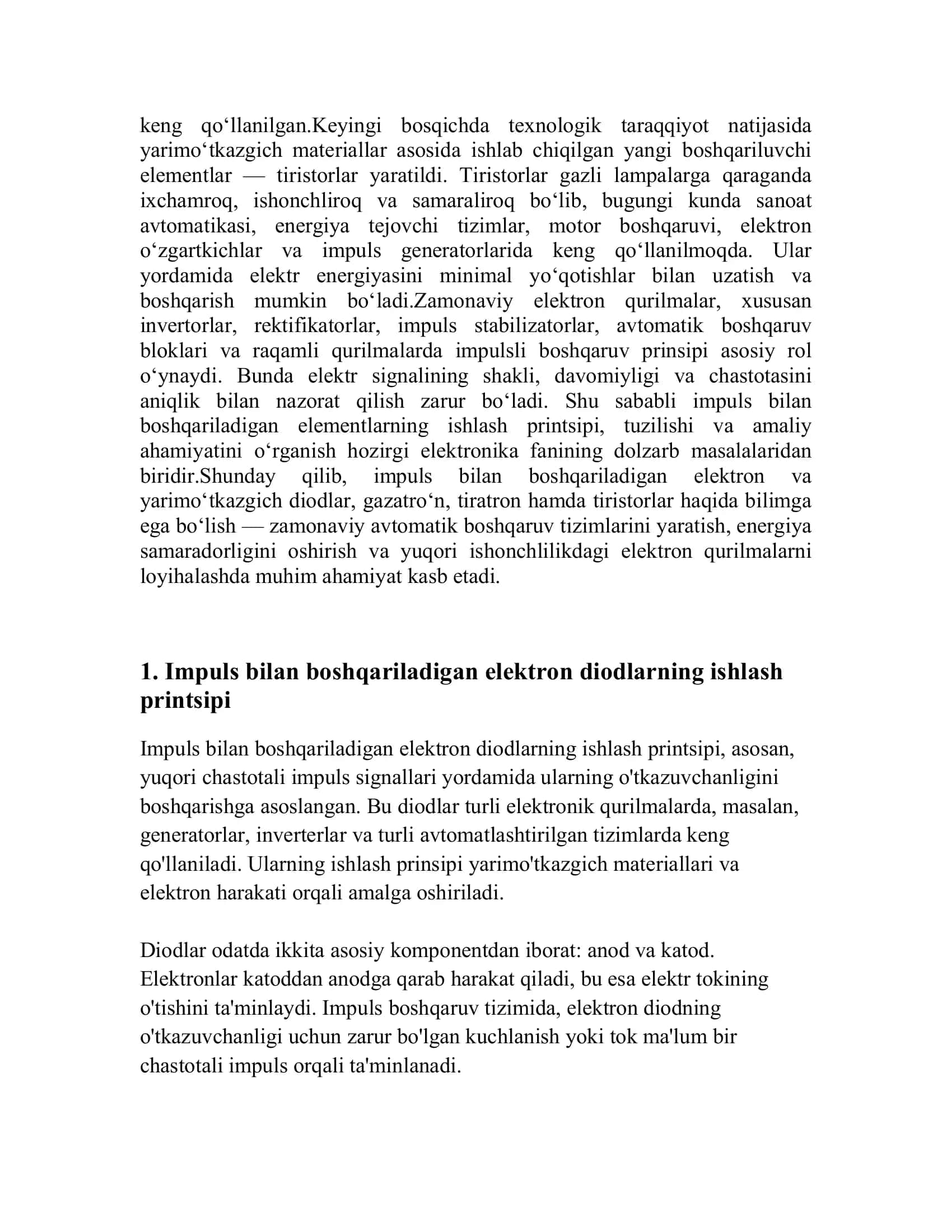 IMPULS BILAN BOSHQARILADIGAN ELEKTRON VA YARIM O’TKAZGICH DIODLAR. GAZATRON , TIRATRON, TIRISTOR. 3