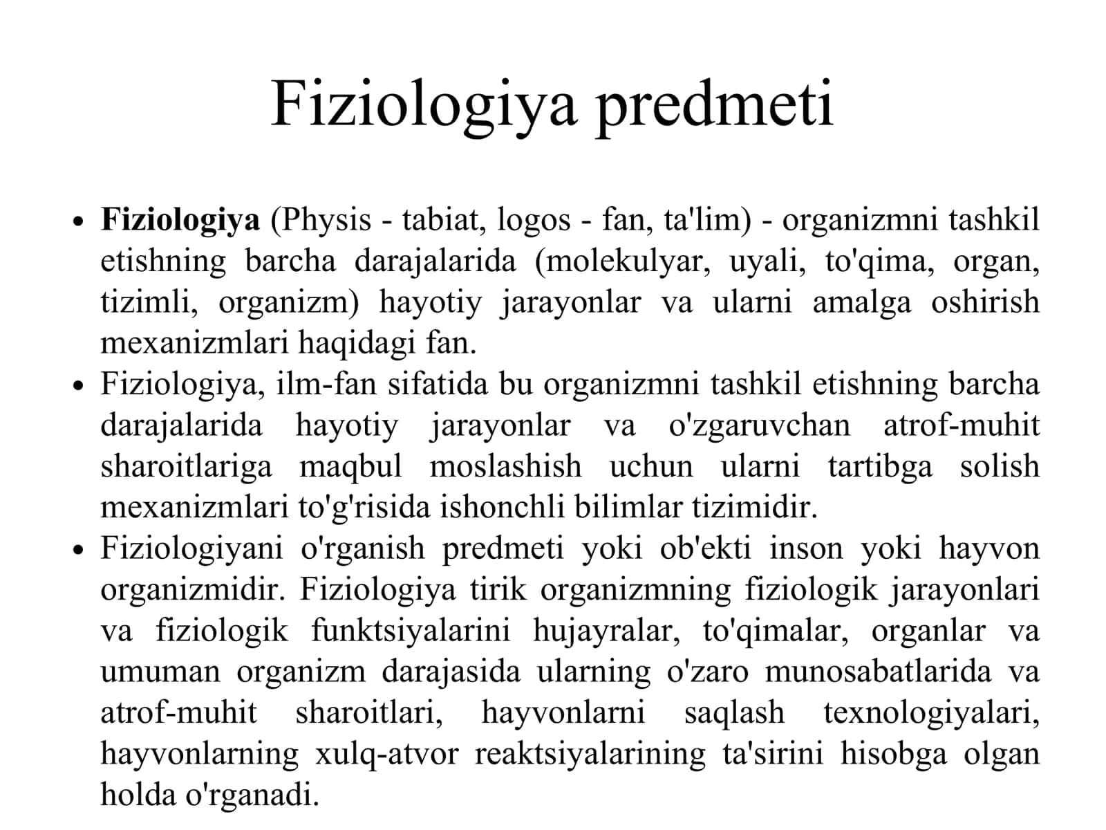 Fiziologiya fani. Asosiy fiziologik tushunchalar 3