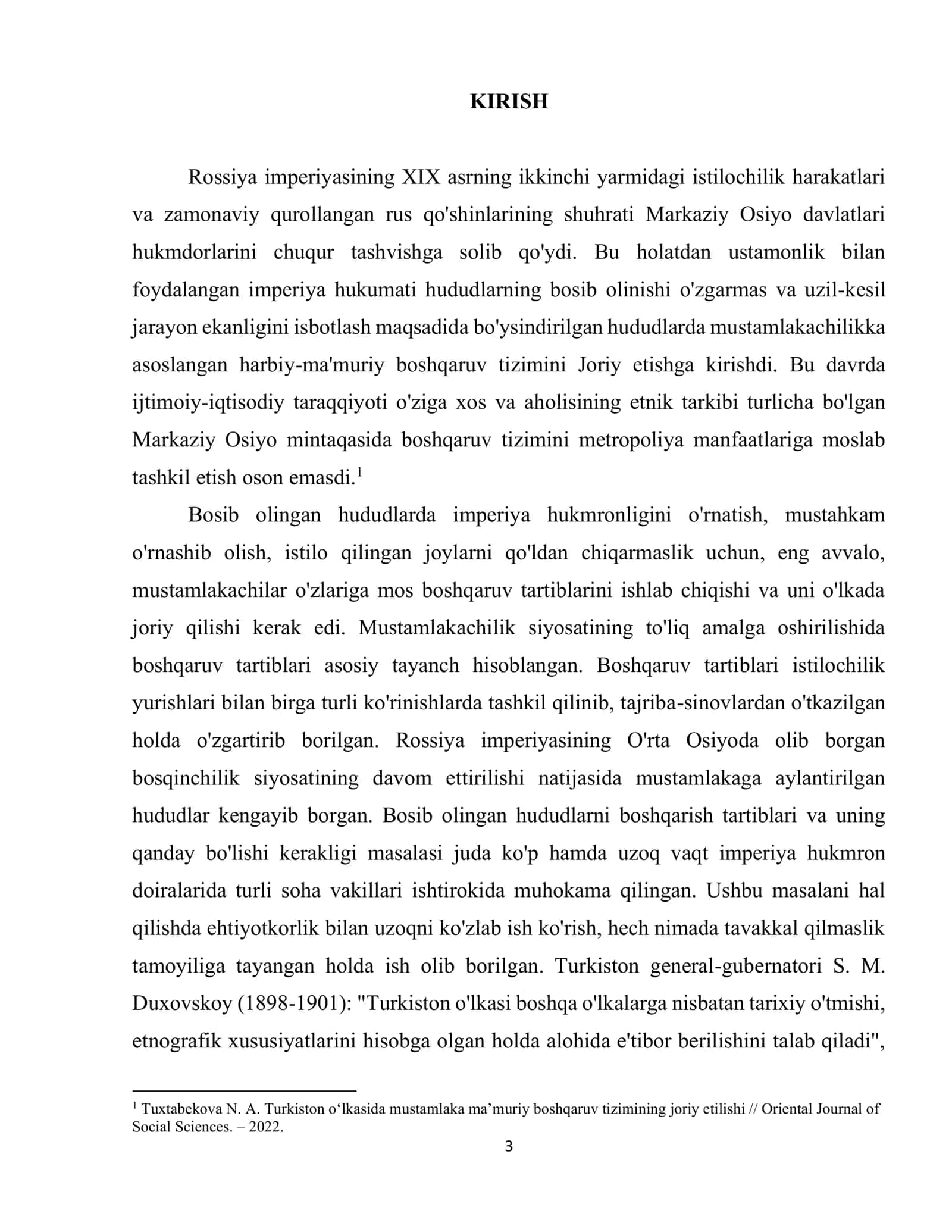 Rossiya imperiyasining Turkiston o'lkasidagi mustamlaka ma'muriy boshqaruv tizimi va mustamlakachilik siyosati 3