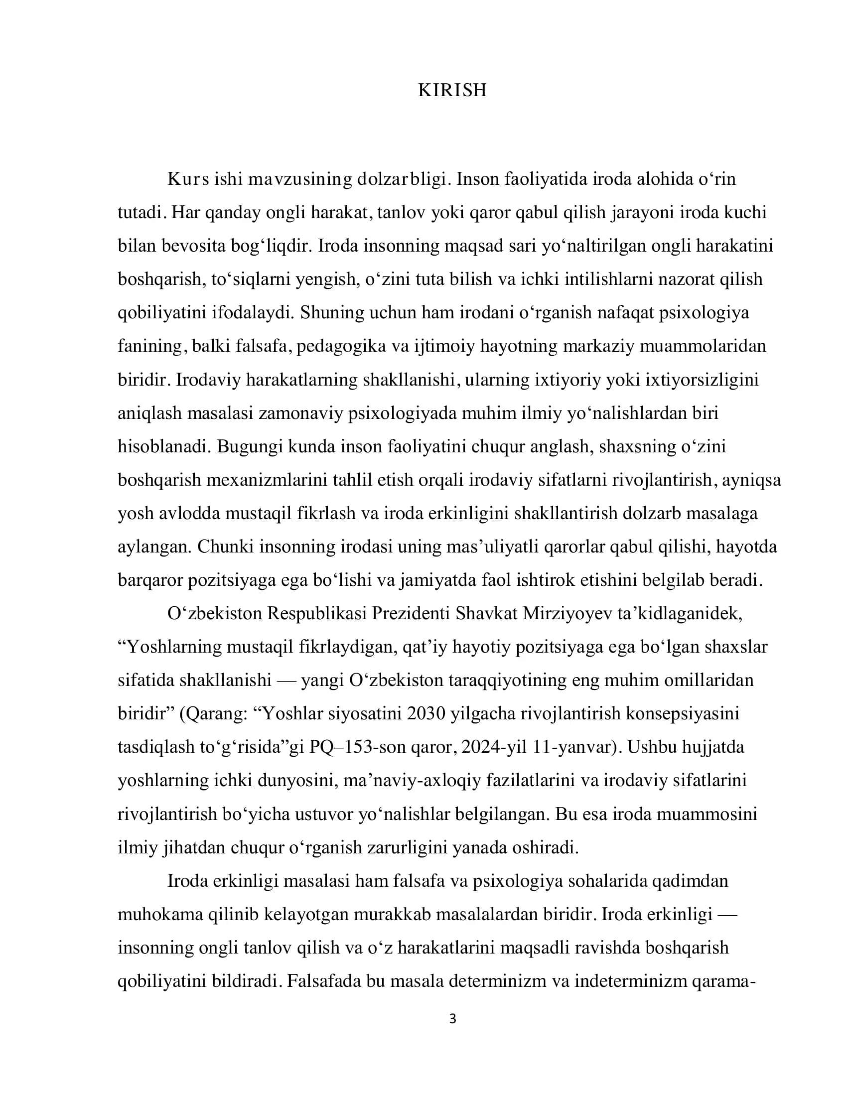 Irodani aniqlash: Ixtiyoriy harakatlar mezonlari va iroda erkinligi  muammosi 3