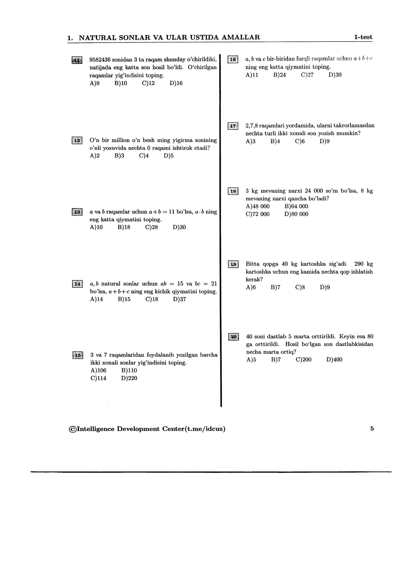 Matematika Mavzulashtirilgan 3