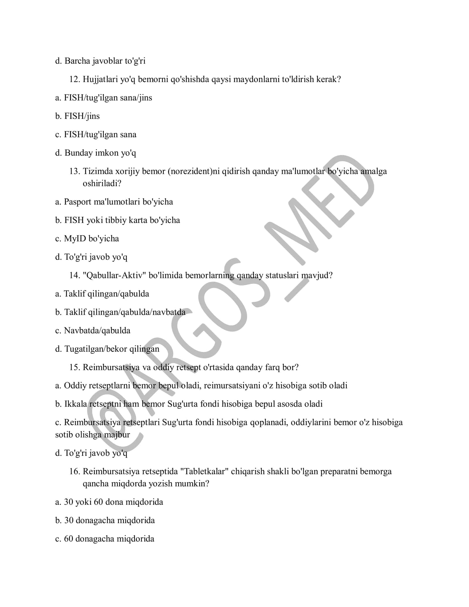 DMED tizimi bo'yicha testlar 3