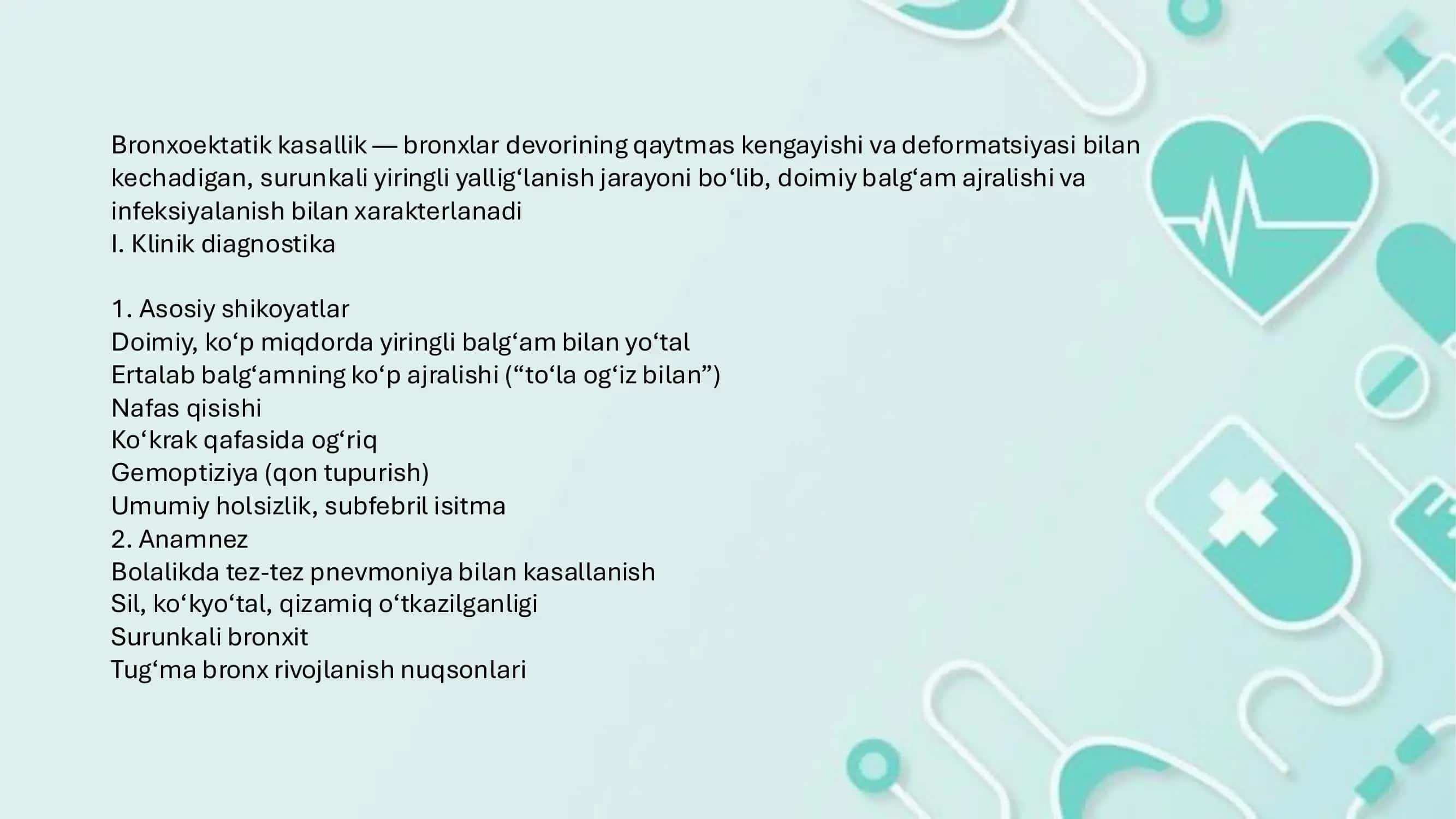 Bronxoektatik kasallik diognostikasi 3