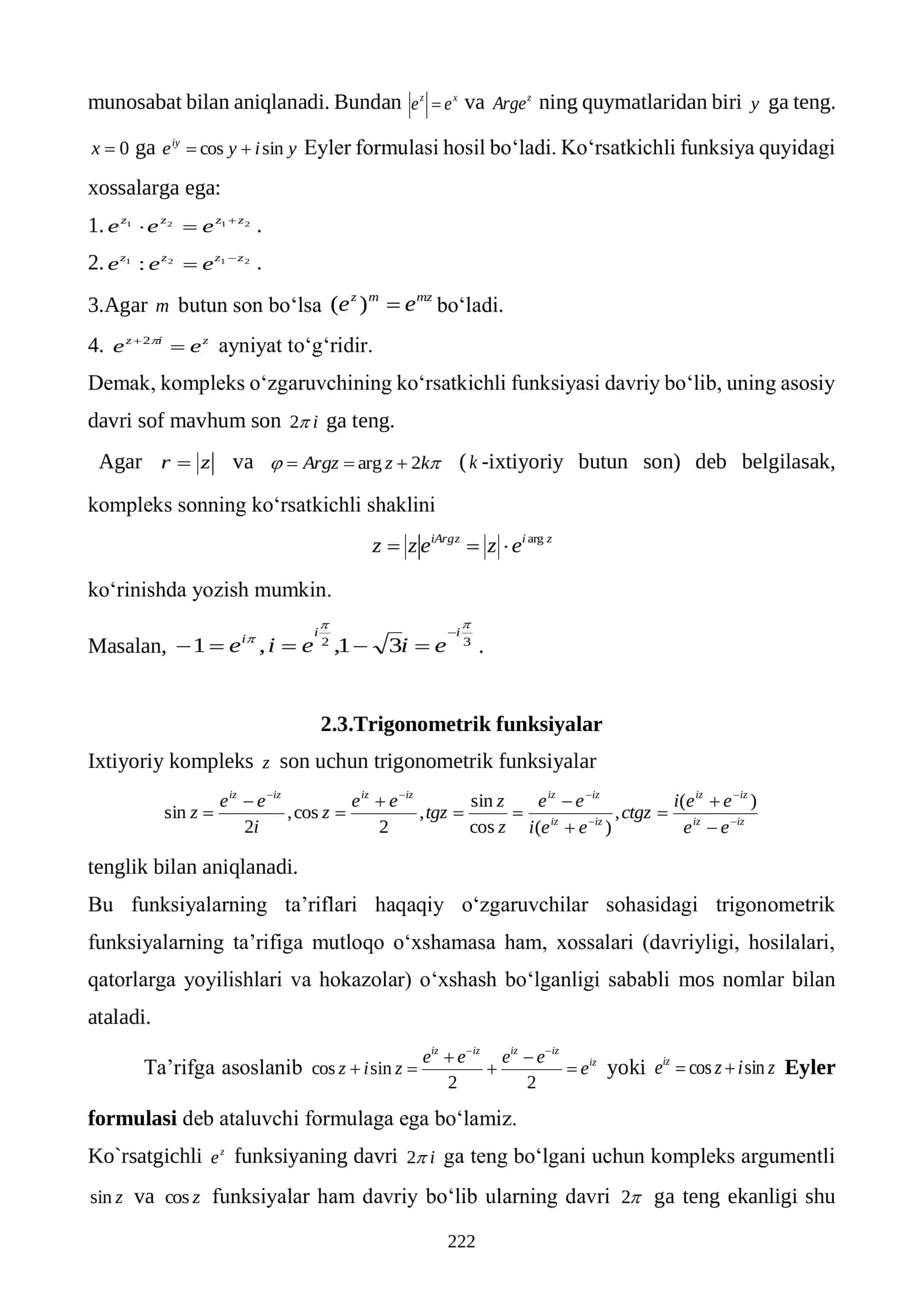 Kompleks о‘zgaruvchili funksiya. Kompleks о‘zgaruvchili asosiy elementar funksiyalar 3