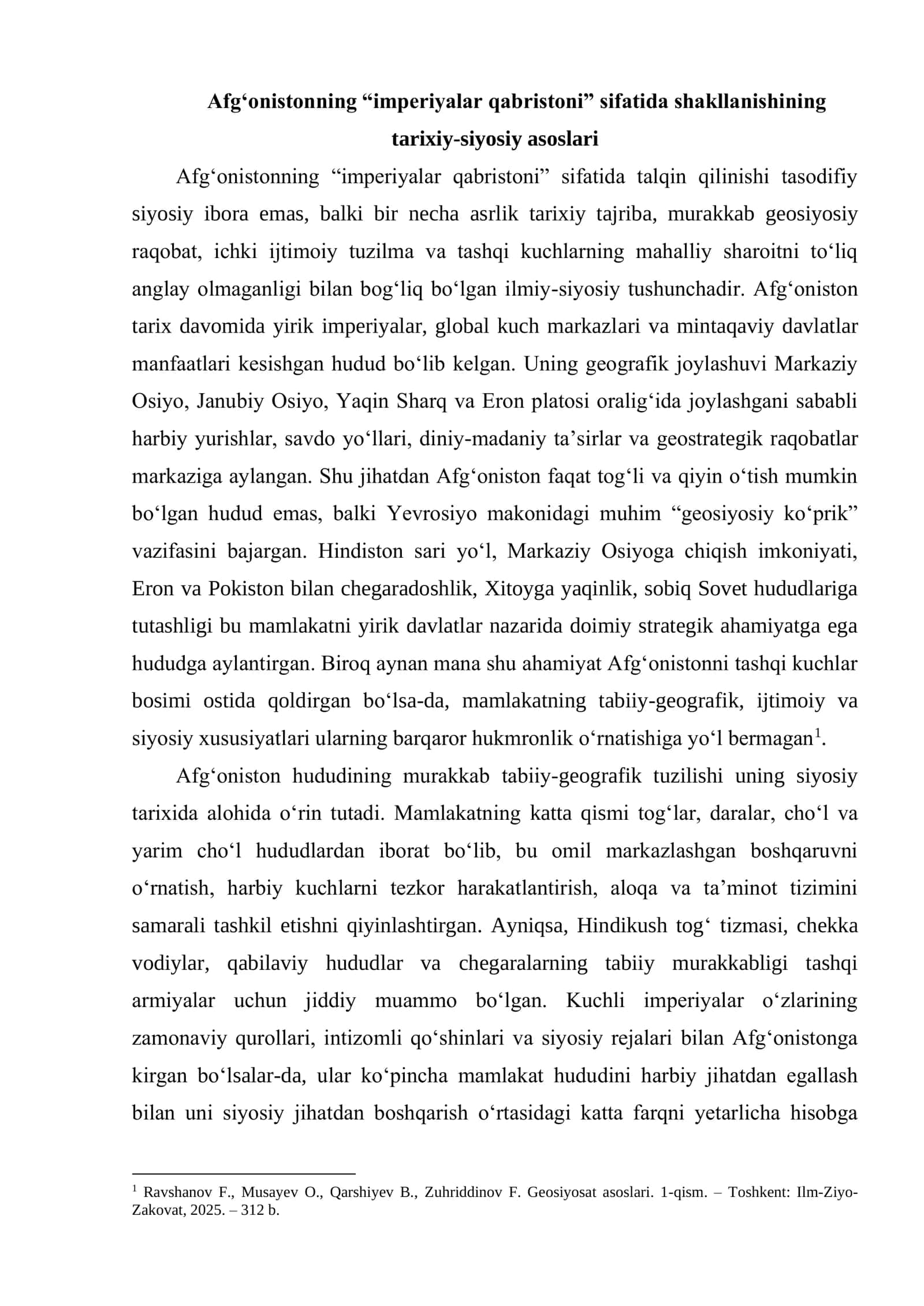 IMPERIYALAR QABRISTONI (AFGʻONISTONDA TOLIBON HARAKATI VA UNI JAXON SIYOSATIDA TUTGAN 3