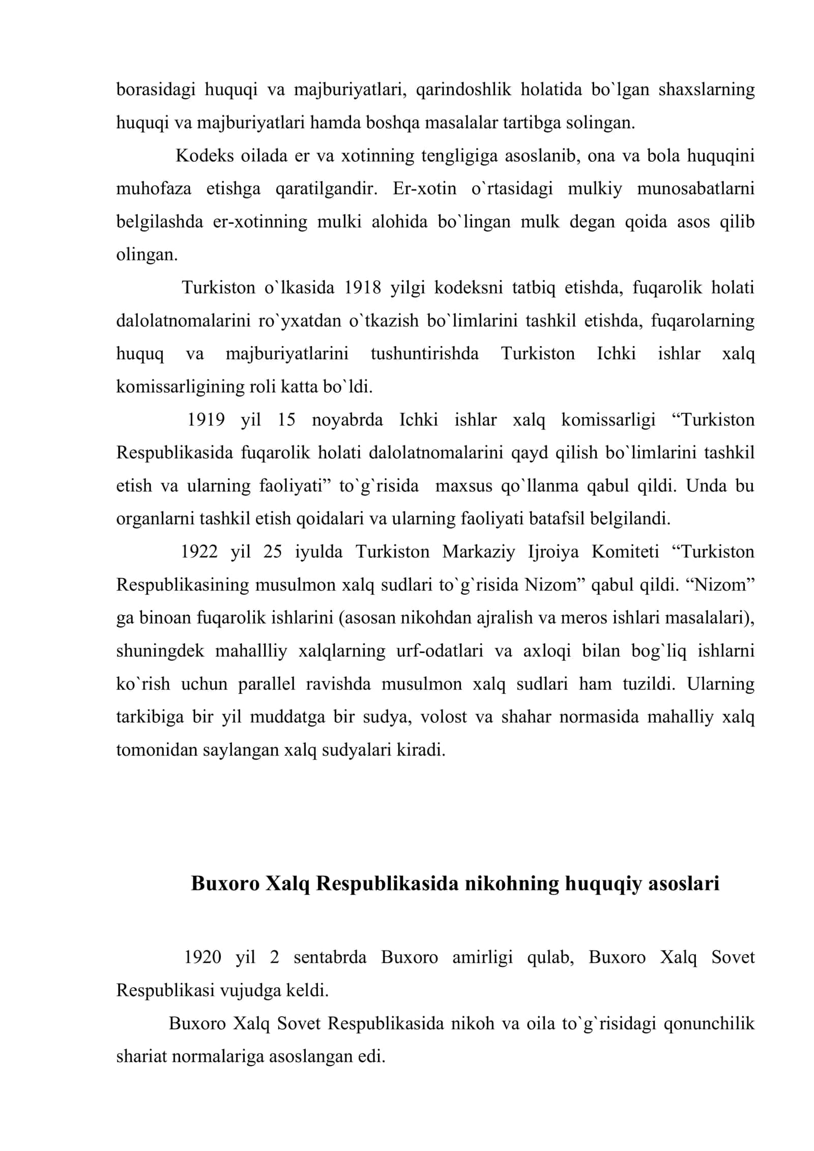 Mustaqillikga qadar O`zbekitonda nikoh munosabatlarining huquqiy tartibga solinishi 3
