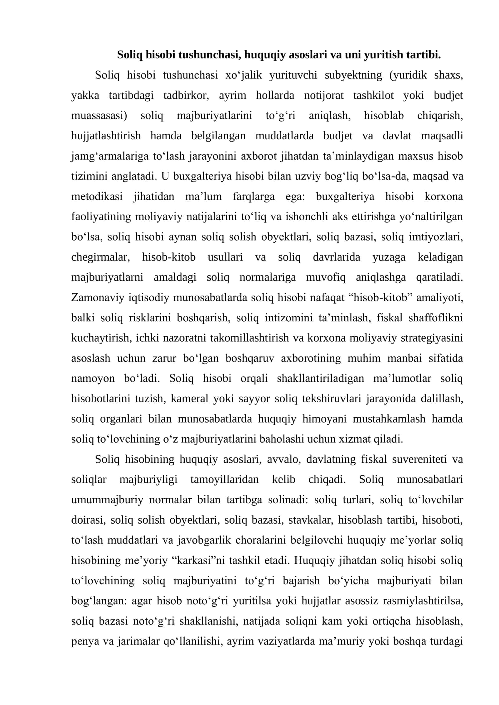 SOLIQ HISOBI VA SOLIQ HISOBOTLARI VA SOLIQ MAJBURIYAYTLARINI BAJARISH 3
