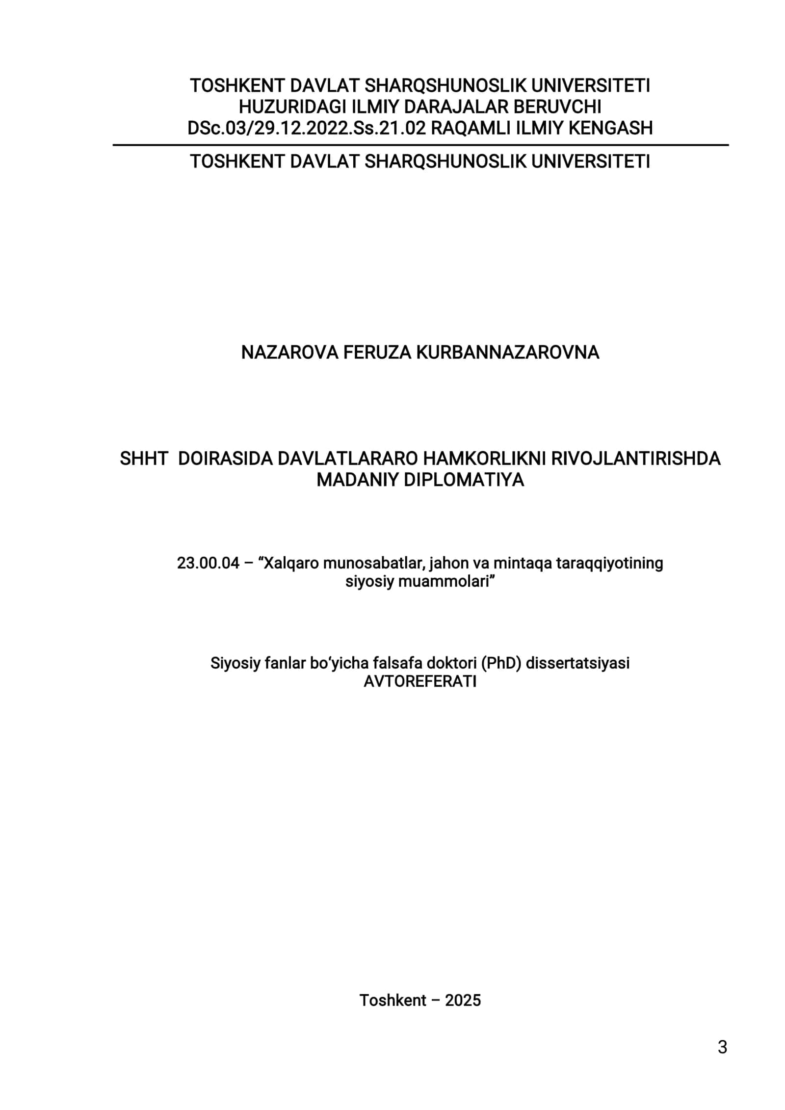 Siyosiy fanlar bo‘yicha falsafa doktori dissertatsiyasi (PhD) avtoreferati 3