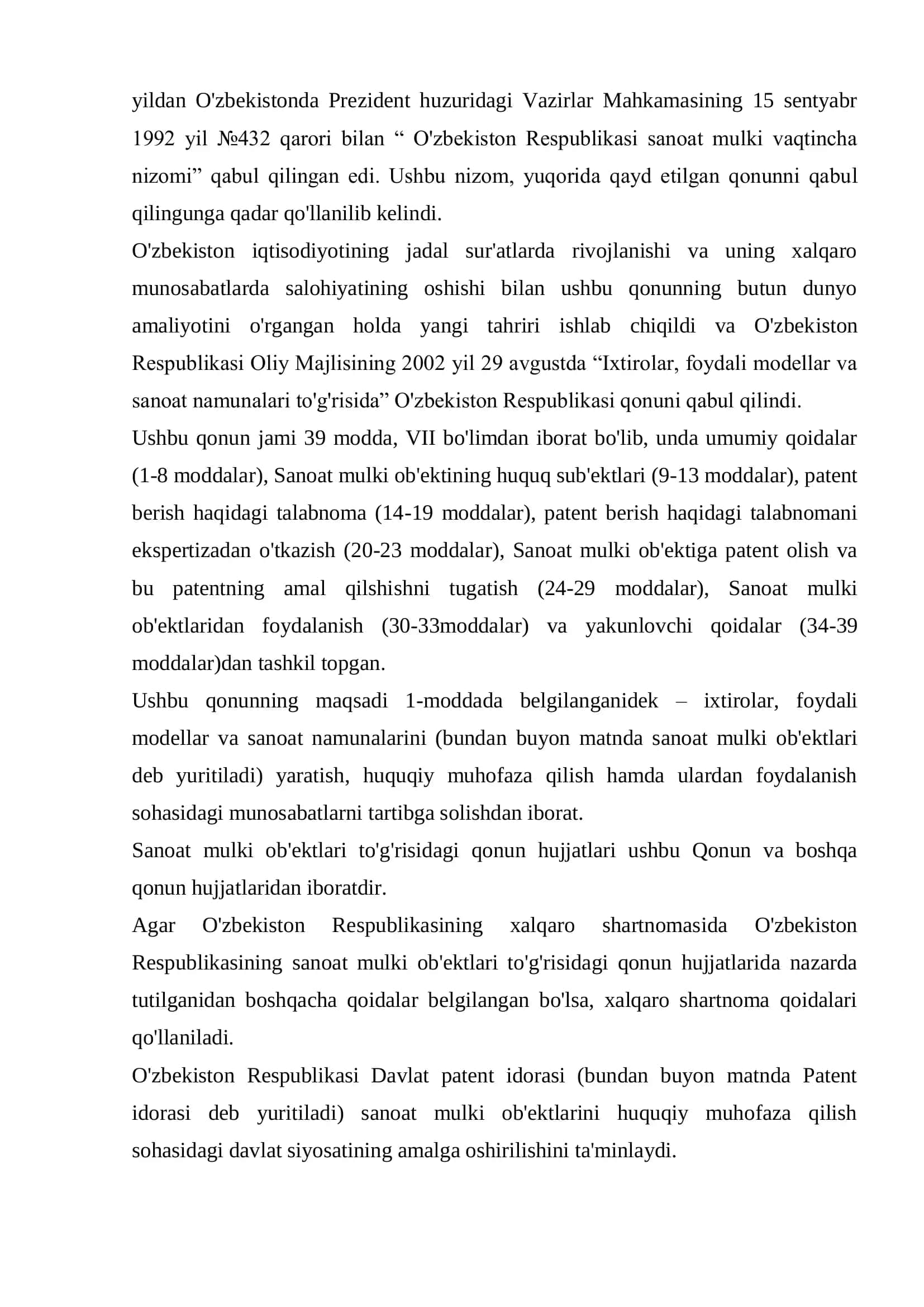 O’zbekiston Respublikasi sanoat mulki to’g’risida qonunlar mohiyati 3