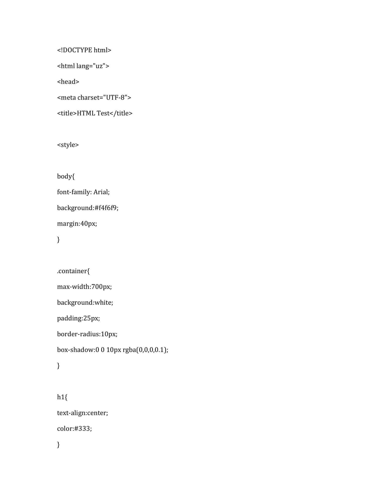 HTML, CSS va JavaScript yordamida test sahifasini yaratish 3