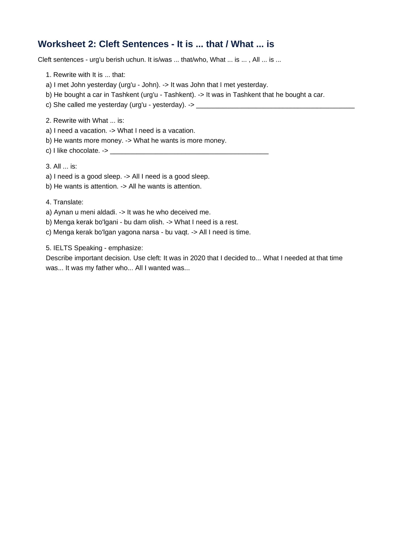 Advanced English Worksheets (Ingiliz Tili) 3