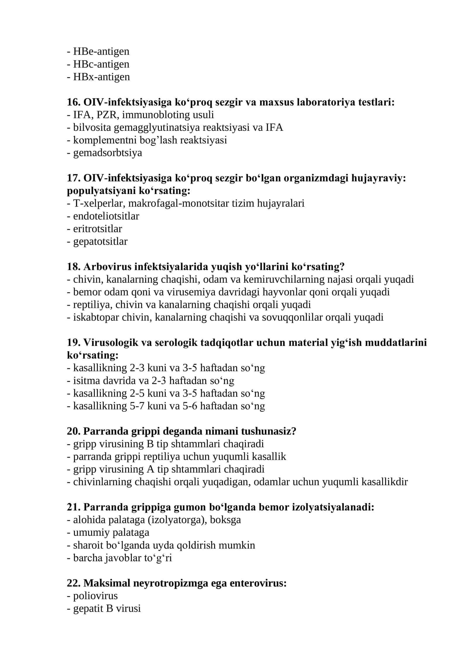 Virusologik laboratoriya mutaxassisligi bo'yicha savol-javoblar 2026 3
