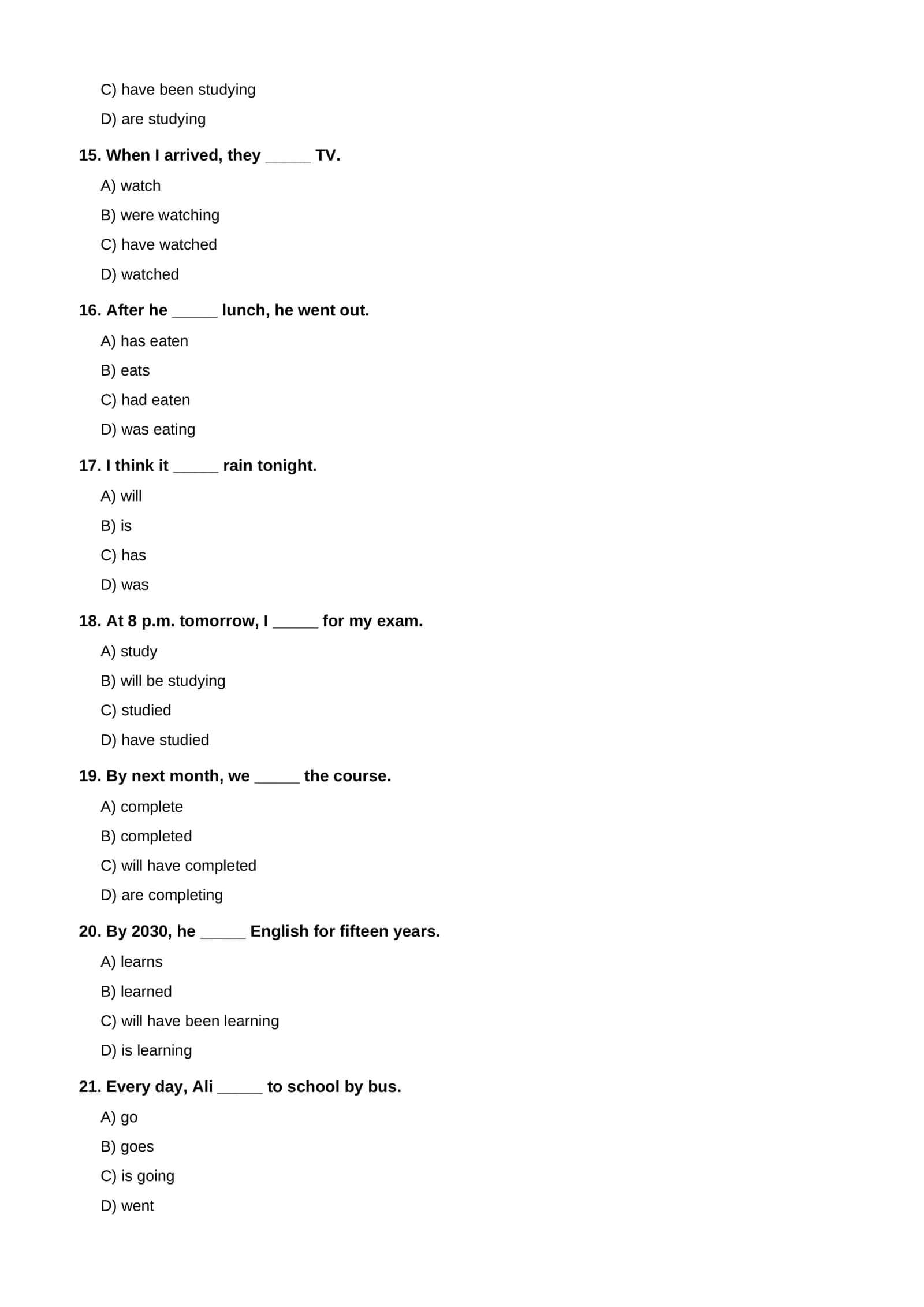 English Tenses 200 Test 3