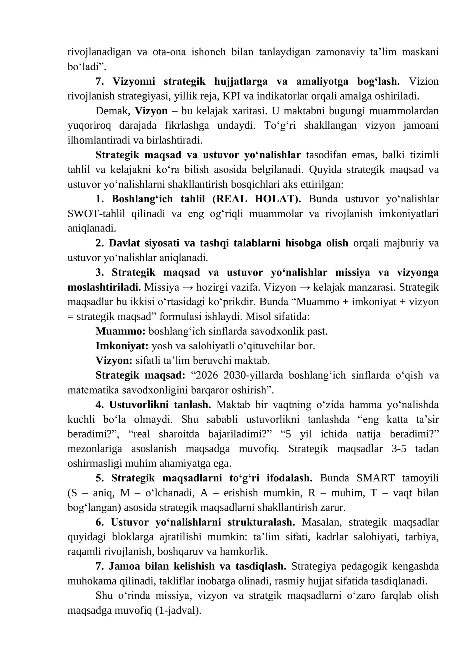 Menejerlik o'uv kursi tinglovchilari uchun  STRATEGIK MENEJMENT (I. Ta’lim menejmenti moduli, 1.2-mavzu) 3