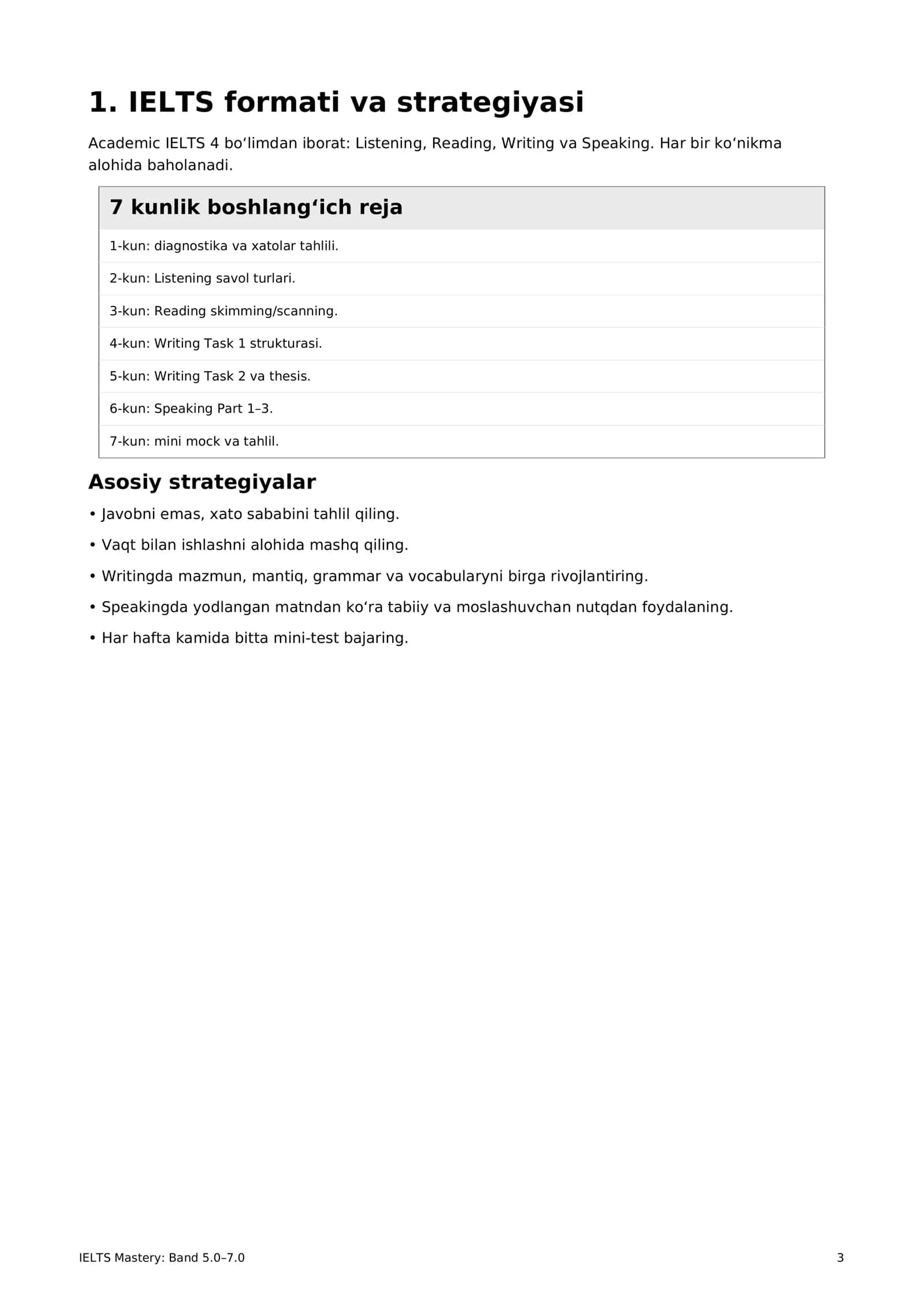 IELTSga tayyorgarlik: Band 5.0–7.0 3