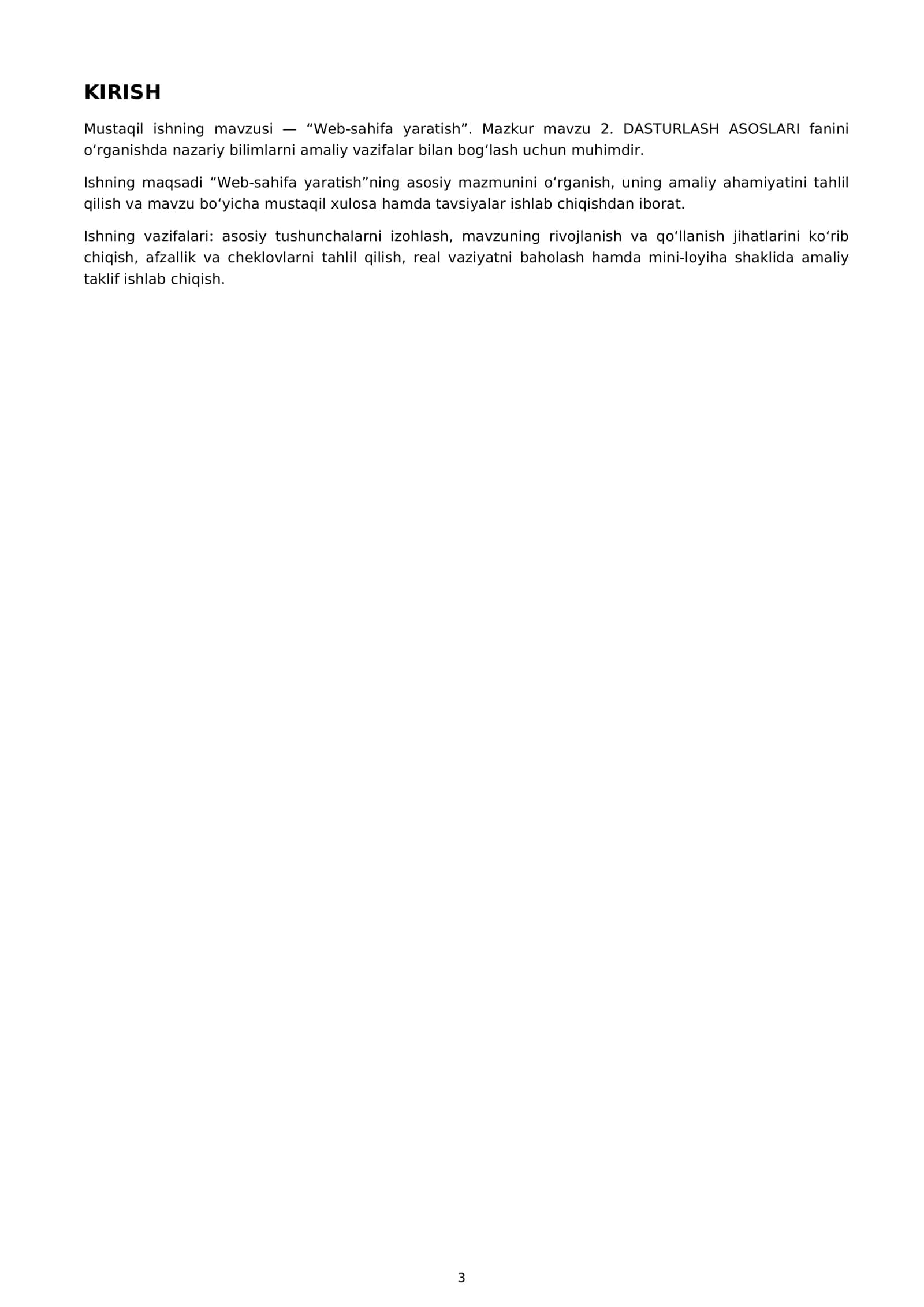 MUSTAQIL ISH: WEB-SAHIFA YARATISH 3