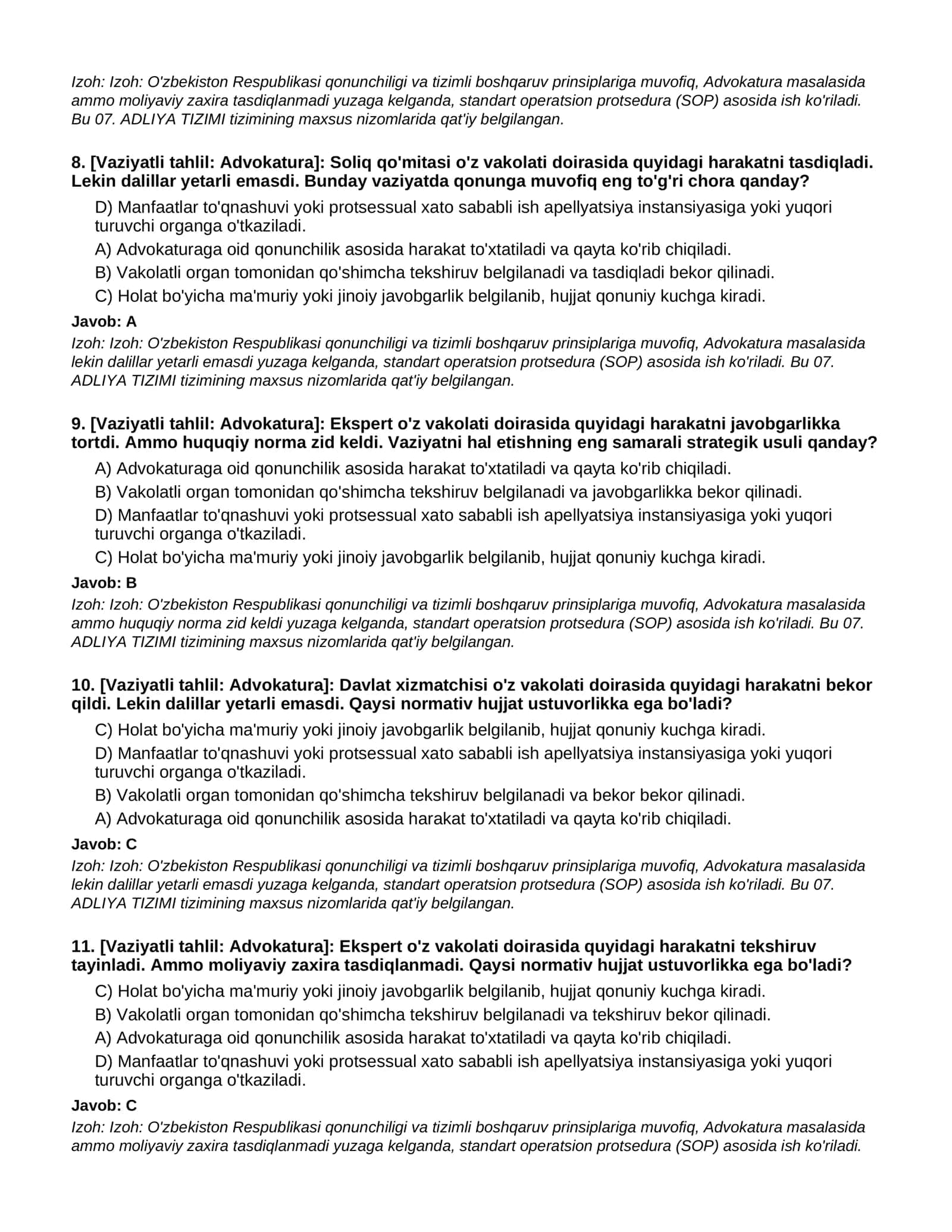 ADVOKATURA - 1-QISM (100 TA QIYIN TEST) 3