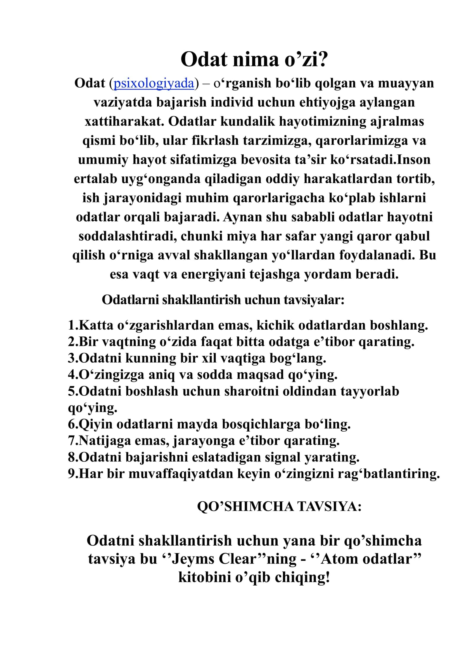 Odatlar (O'Sish) 3