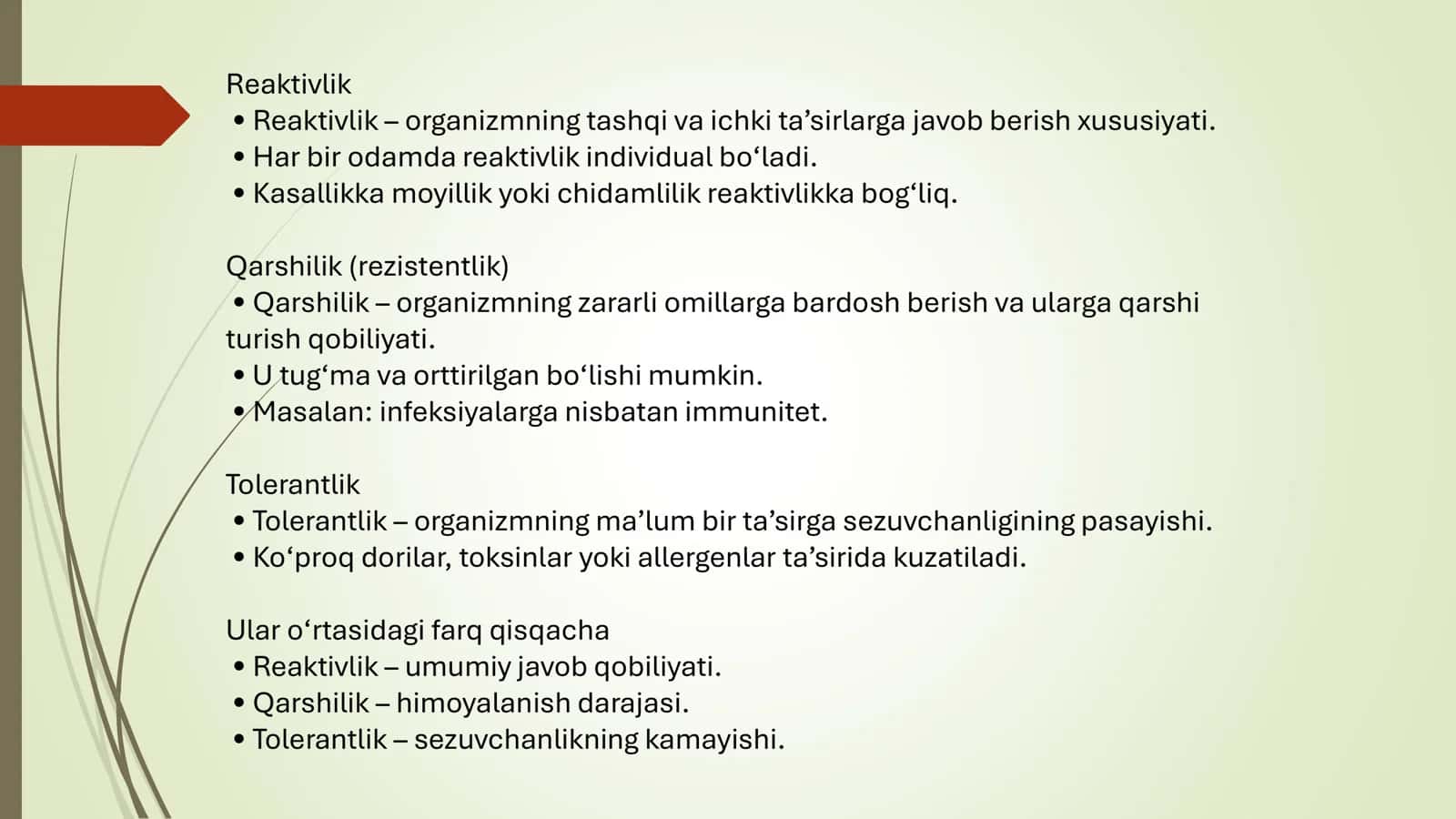 Reaktivlik, qarshilik va tolerantlik to’siqlari 3