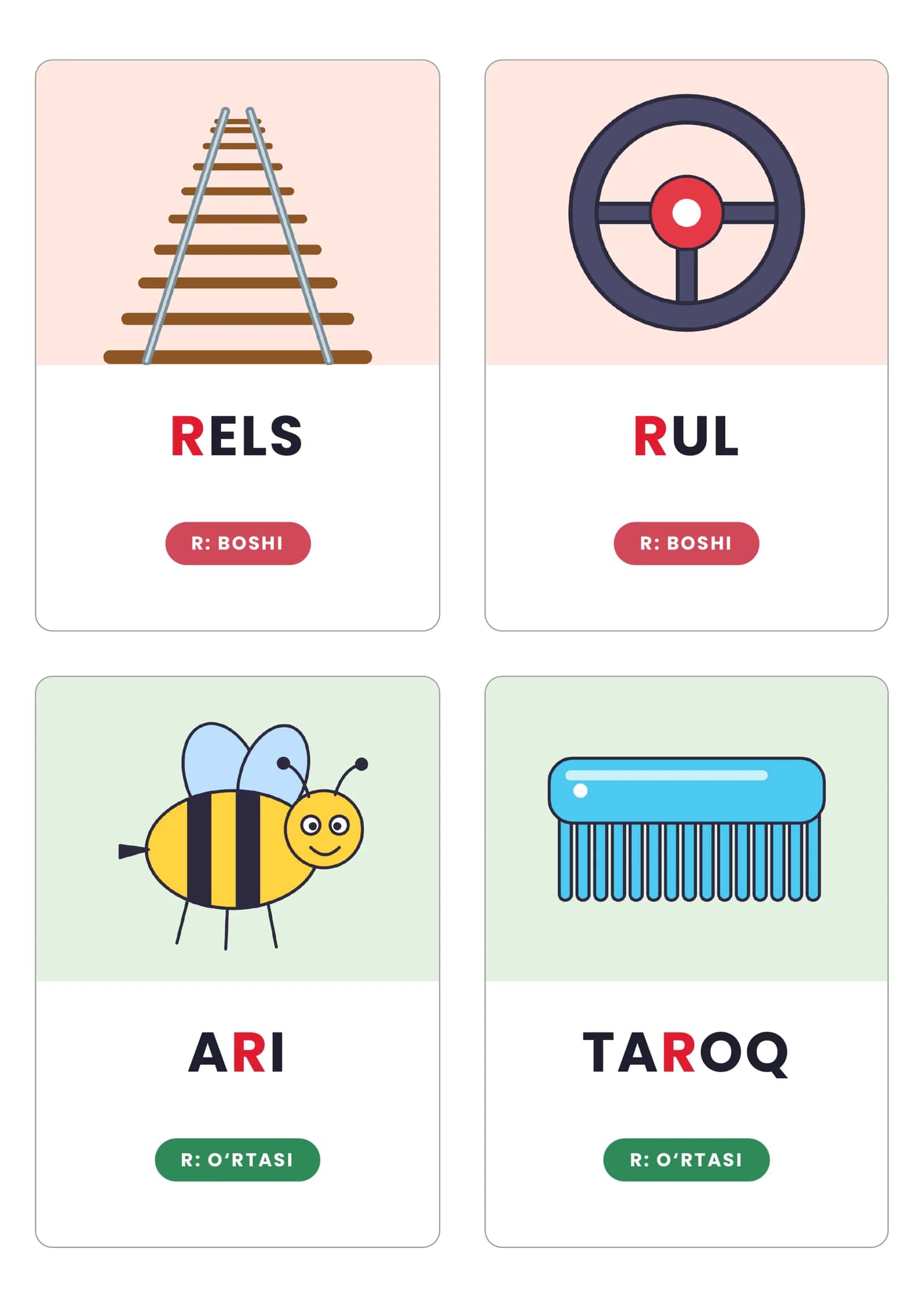 R tovushi: logopedik rasmli kartochkalar 3
