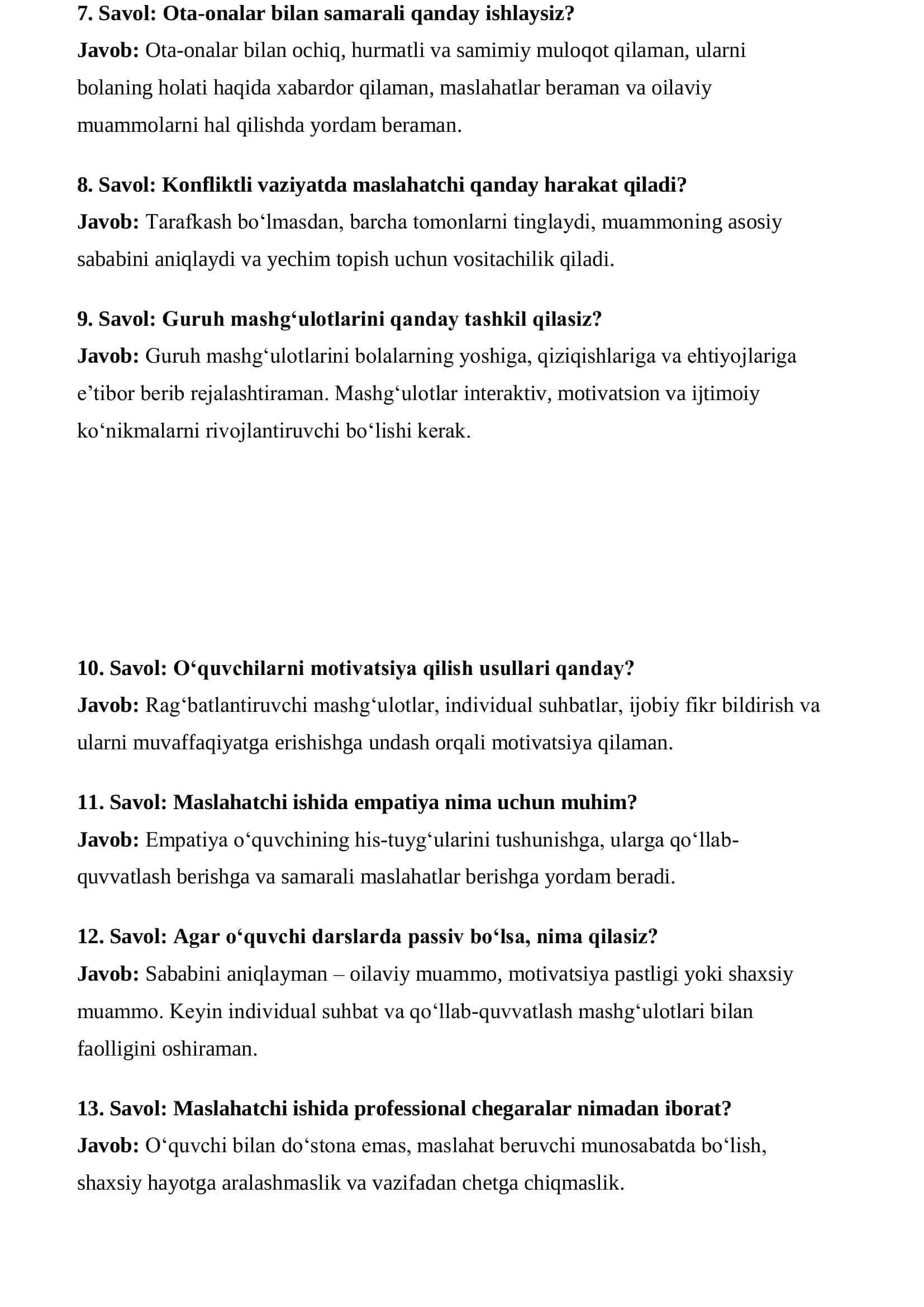 Maktab Maslahatchisi Suhbat Savollari va Javoblari – Tayyorlovchi Qo‘llanma 3
