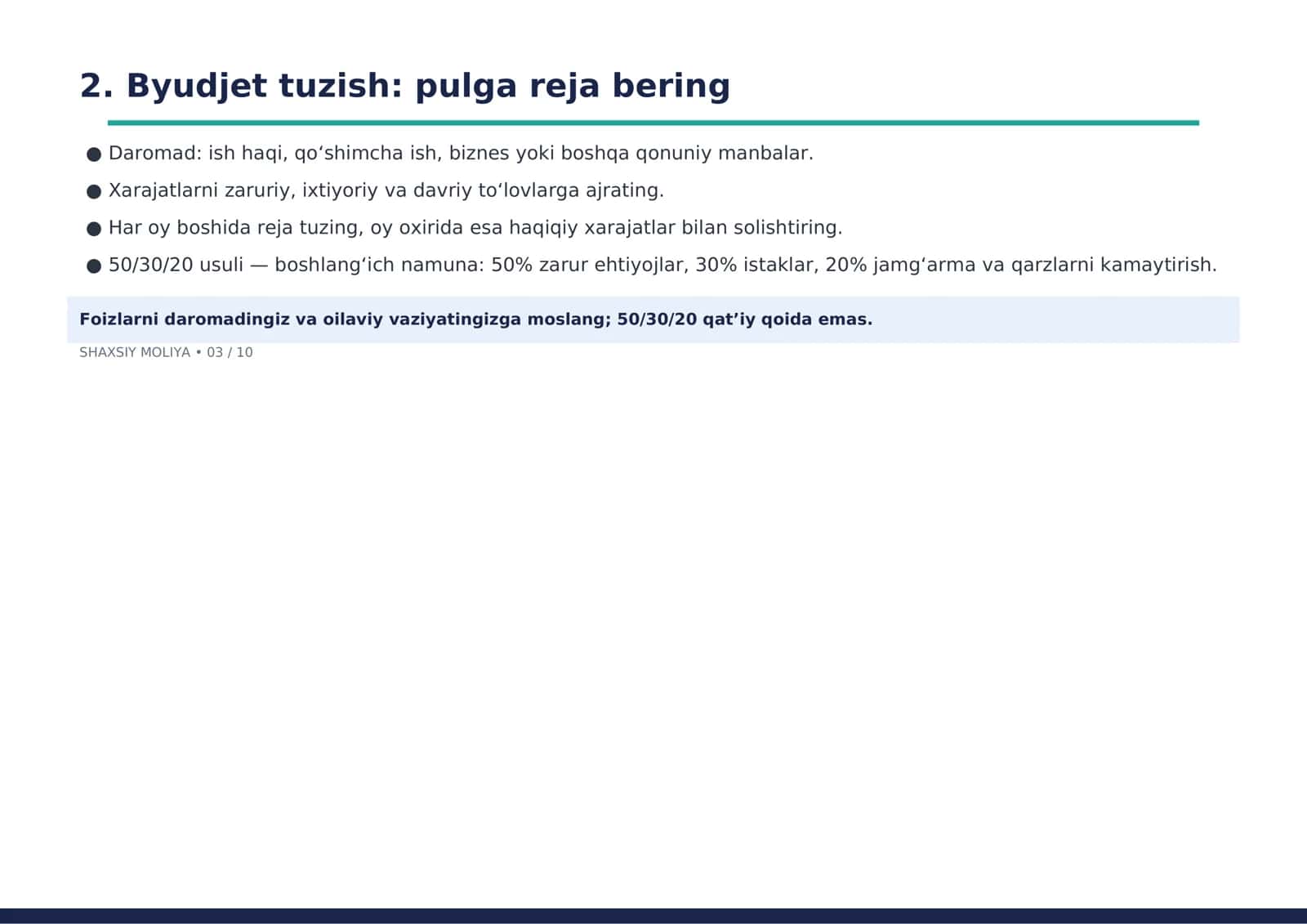 SHAXSIY MOLIYANI BOSHQARISH VA INVESTITSIYA ASOSLARI 3