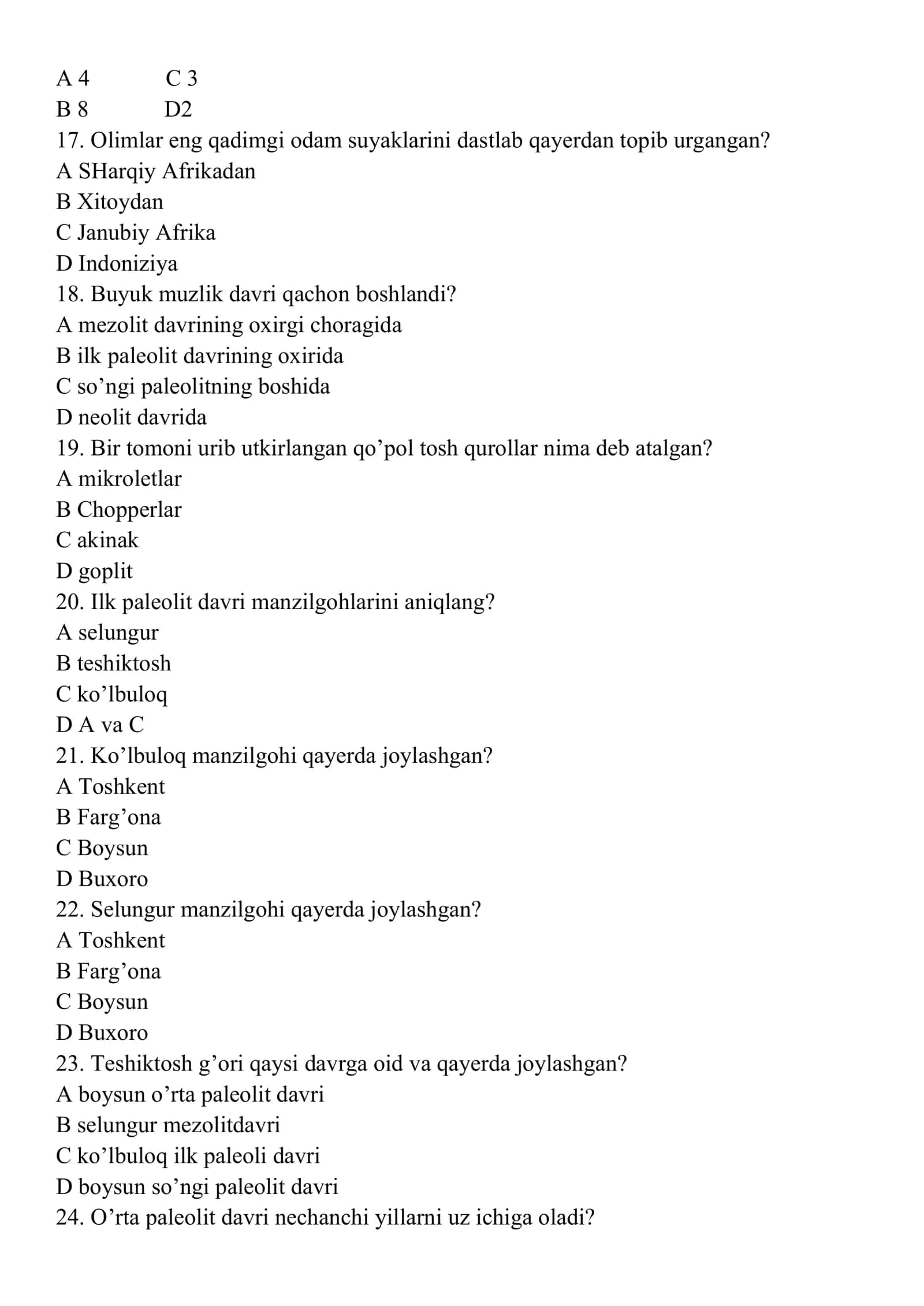 Tarix 6-sinf testlar 3