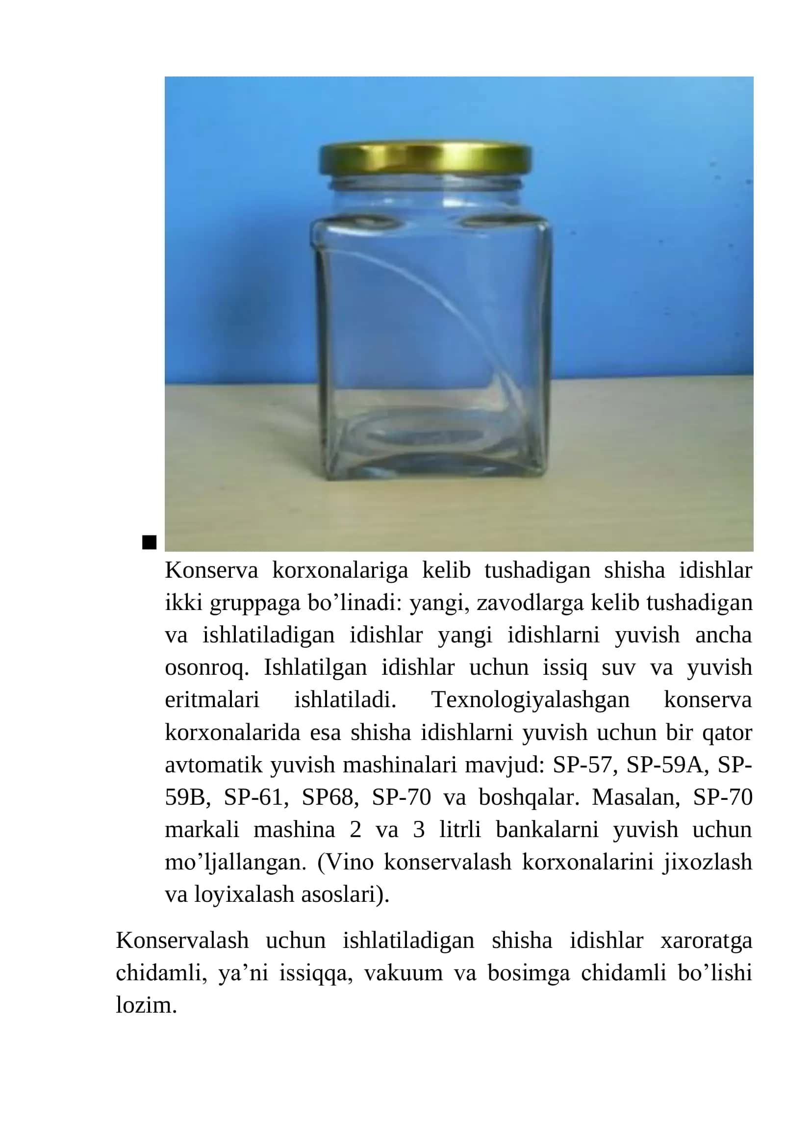 Meva va sabzavotların konservalarini qadoqlashda ishlatiladigan idishlar va ularga qoyiladigan talablar 3