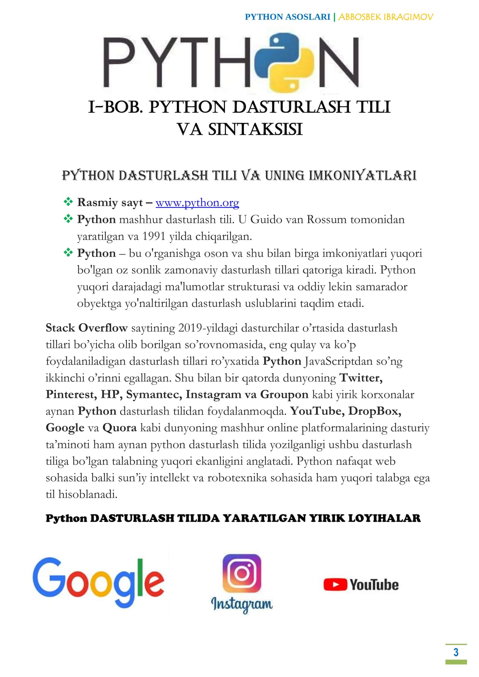 PYTHON ASOSLARI 3