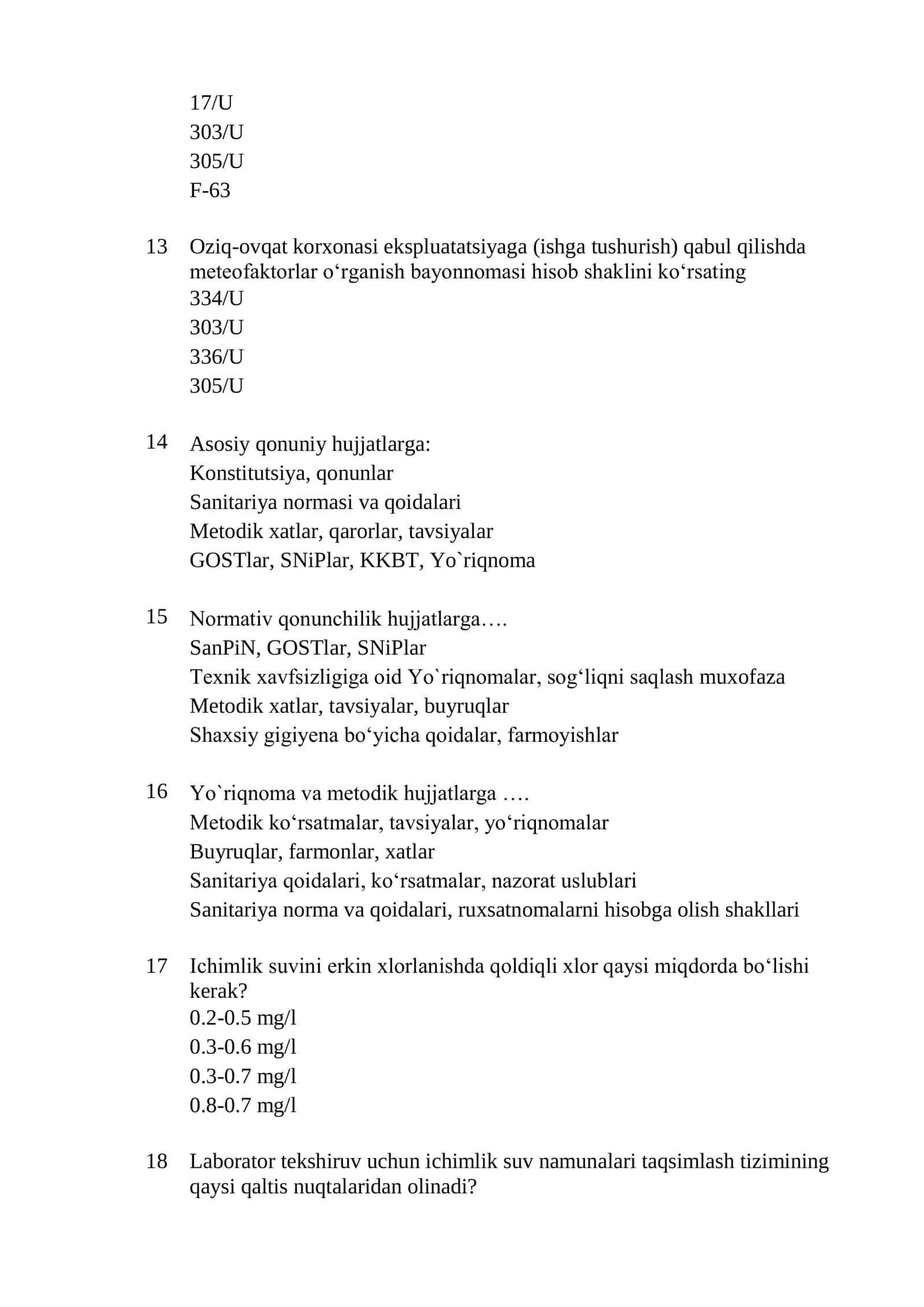 Sanitar-gigiyenik laboratoriya tekshiruvi mutaxassisligi bo'yicha shakllantirilgan test savollari ro'yxati 3
