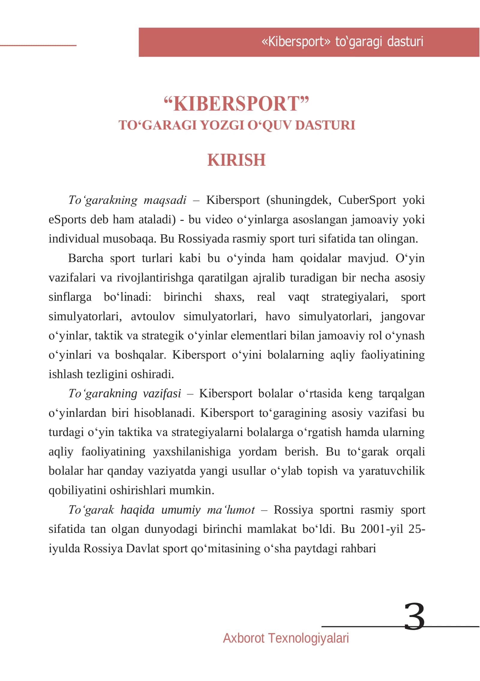 «Kibersport» to‘garagi dasturi 3