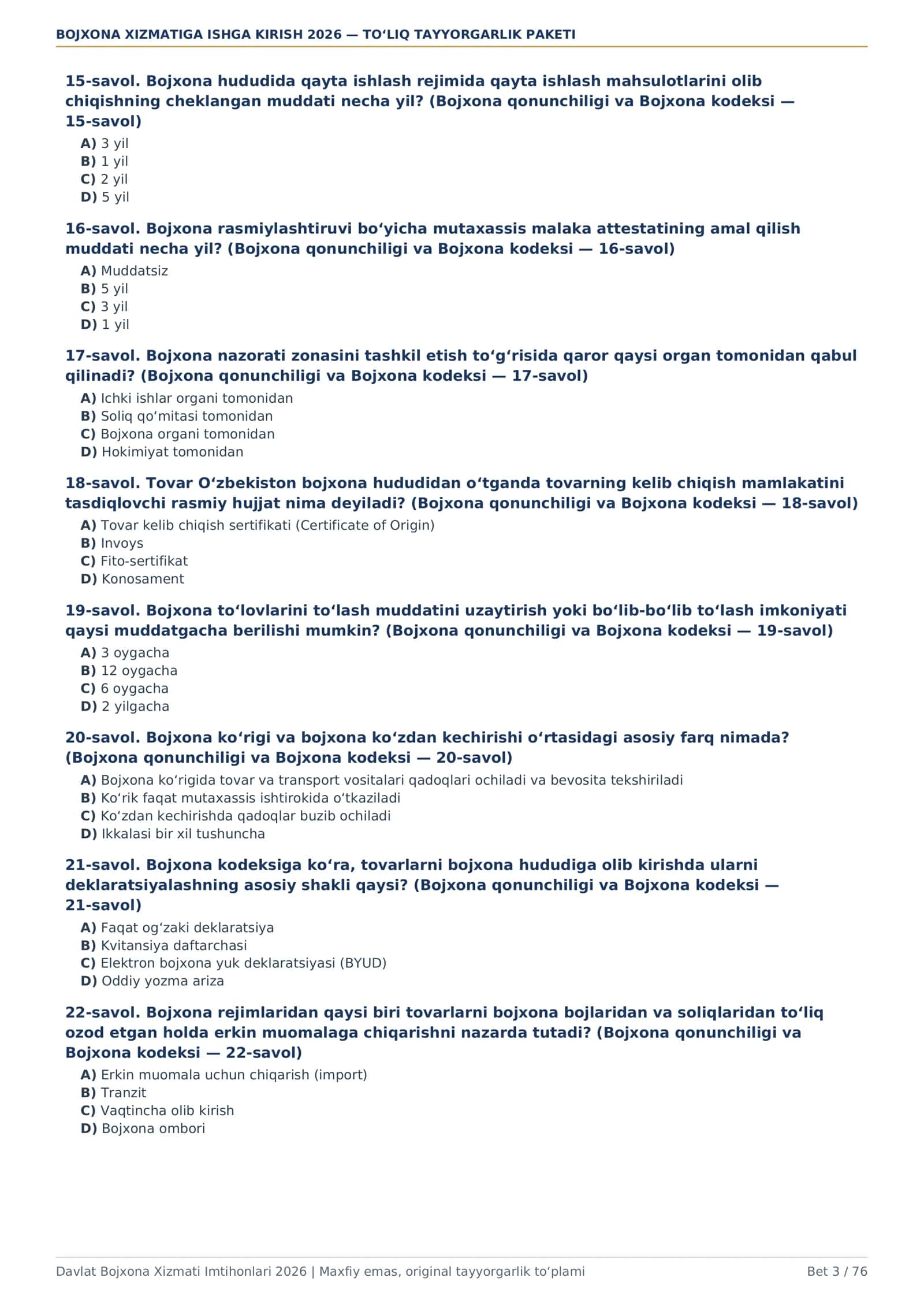 BOJXONA 2026 — ISHGA KIRISH UCHUN TO‘LIQ TAYYORGARLIK PAKETI 3