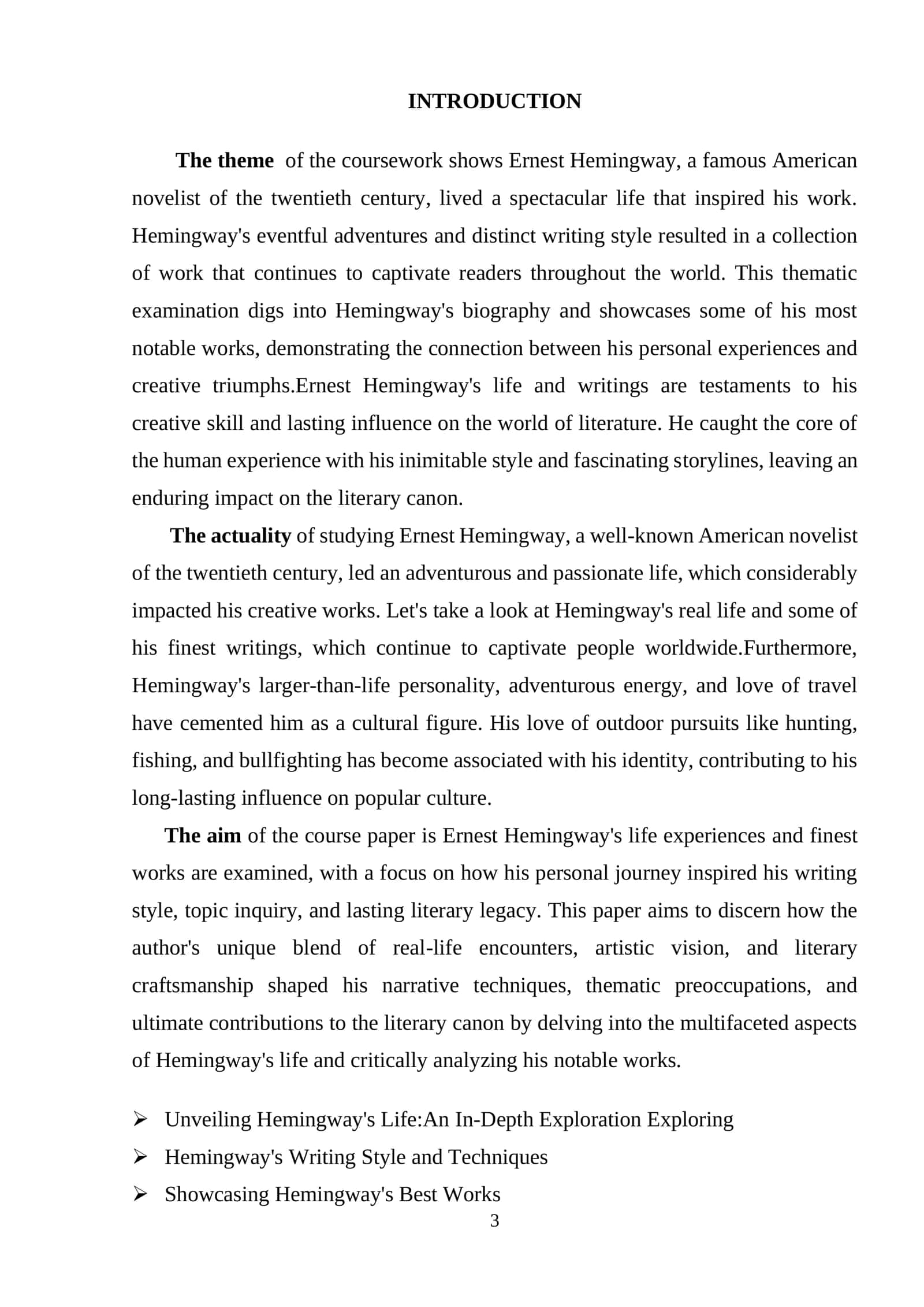 Course Paper on Ernest Hemingway 3