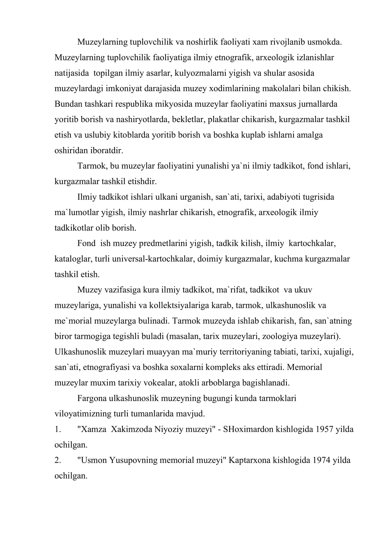 Mustakillik sharoitida muzeylar va muzey tarmog'ining rivojlanish muammolari 3