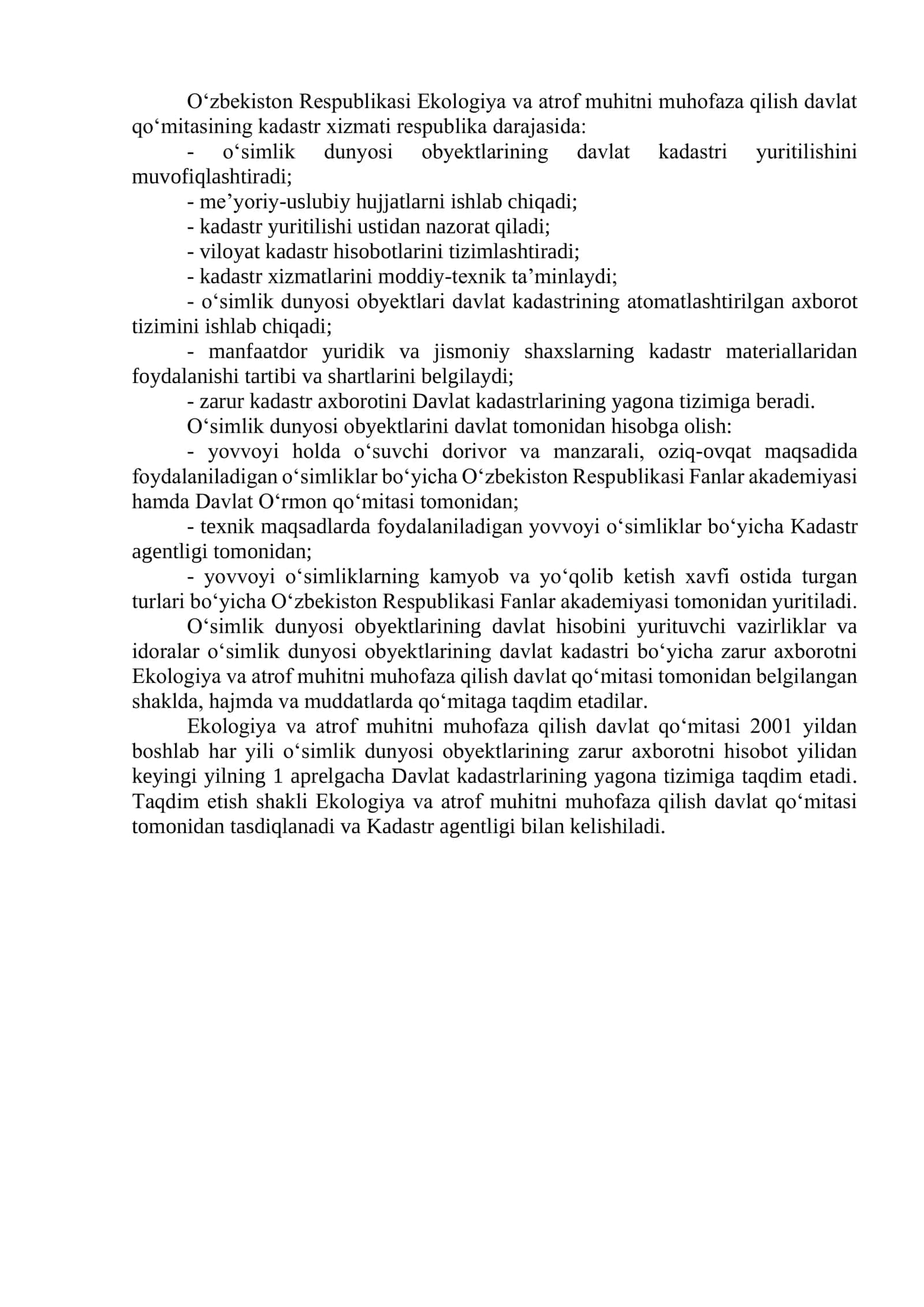 O`simliklar va hayvonot dunyosi obyektlari davlat kadastri 3