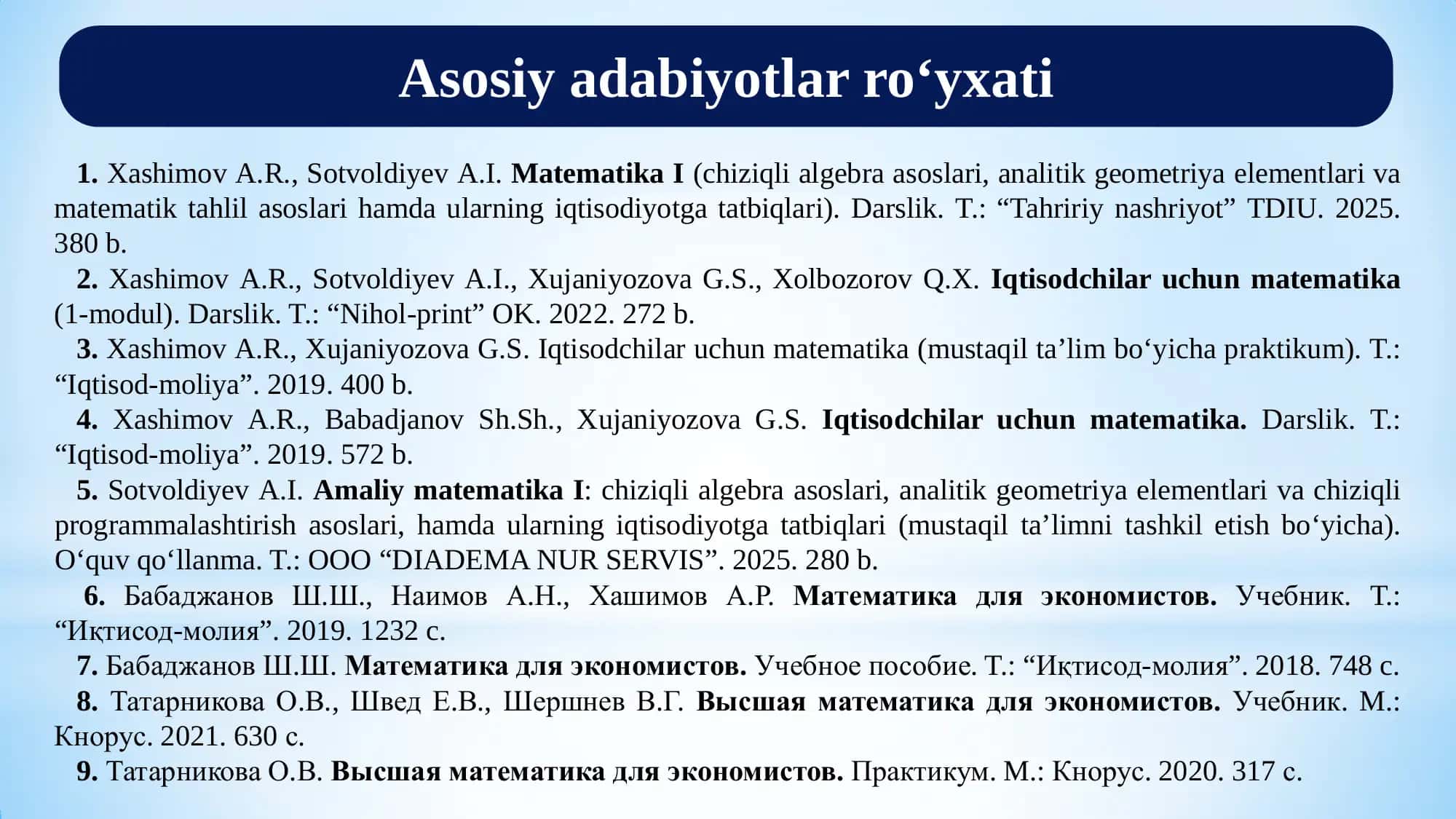 Amaliy matematika 1: Arifmetik vektor fazo. Chiziqli fazo 3