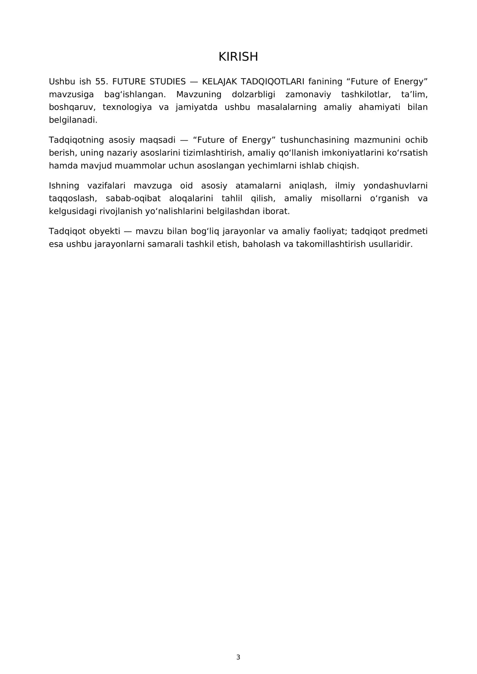 KELAJAK TADQIQOTLARI — ENERGY FREE 3